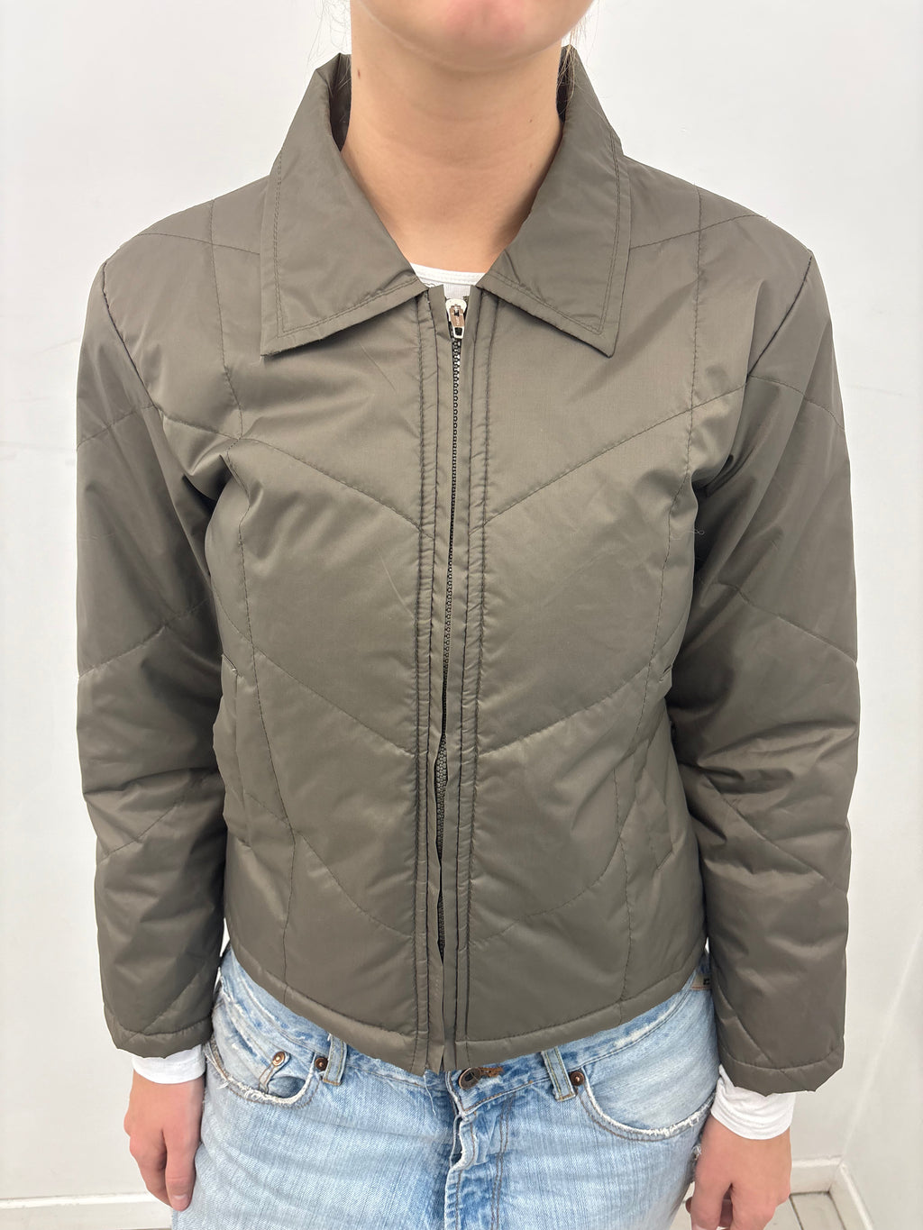 Olive Quilted Zip-Up Jacket