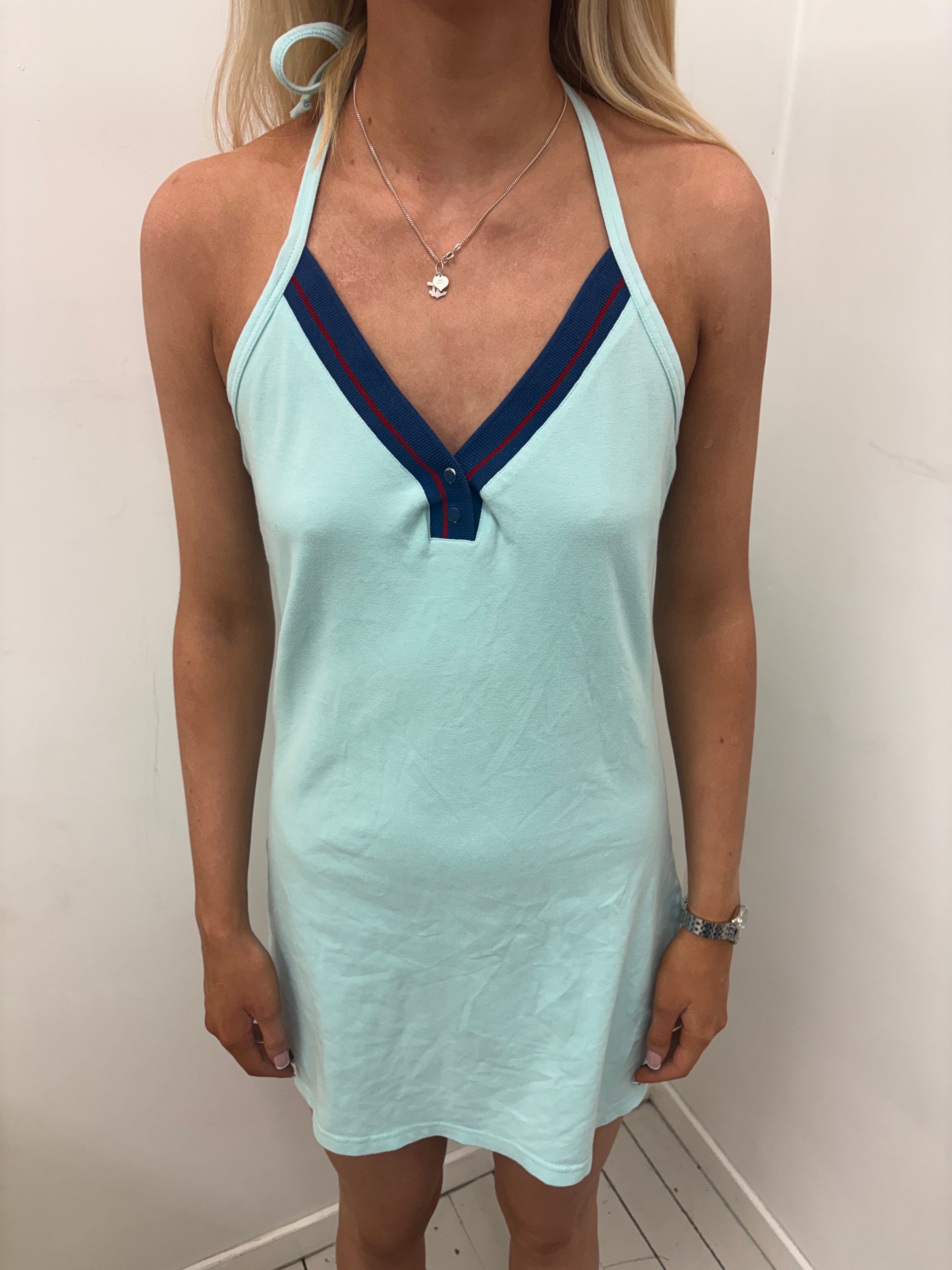 Mint Halterneck Mini Dress Sporty Stripe Trim