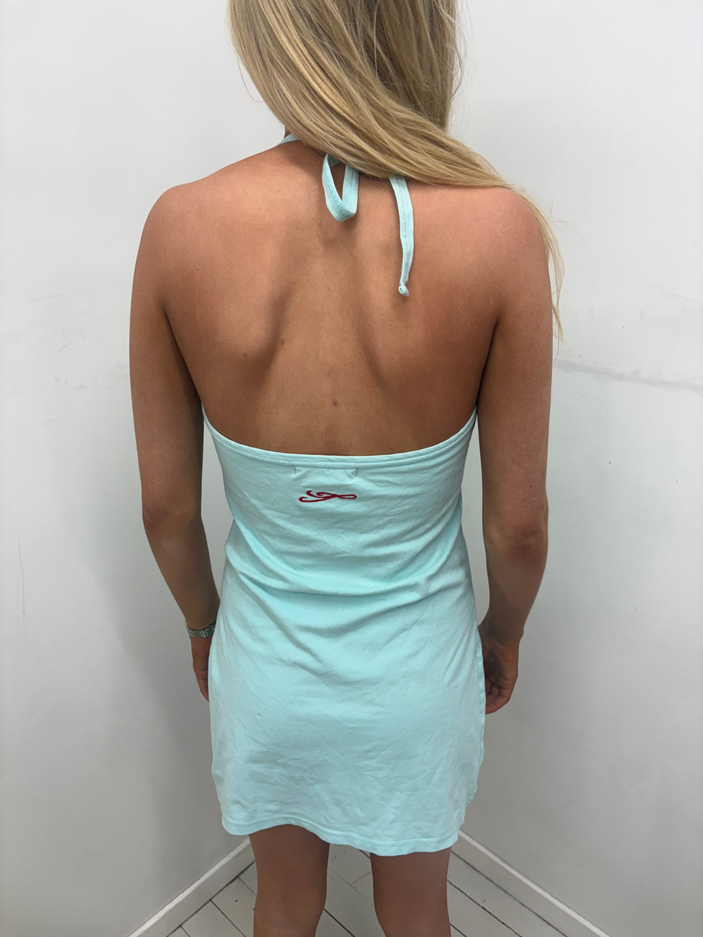 Mint Halterneck Mini Dress Sporty Stripe Trim
