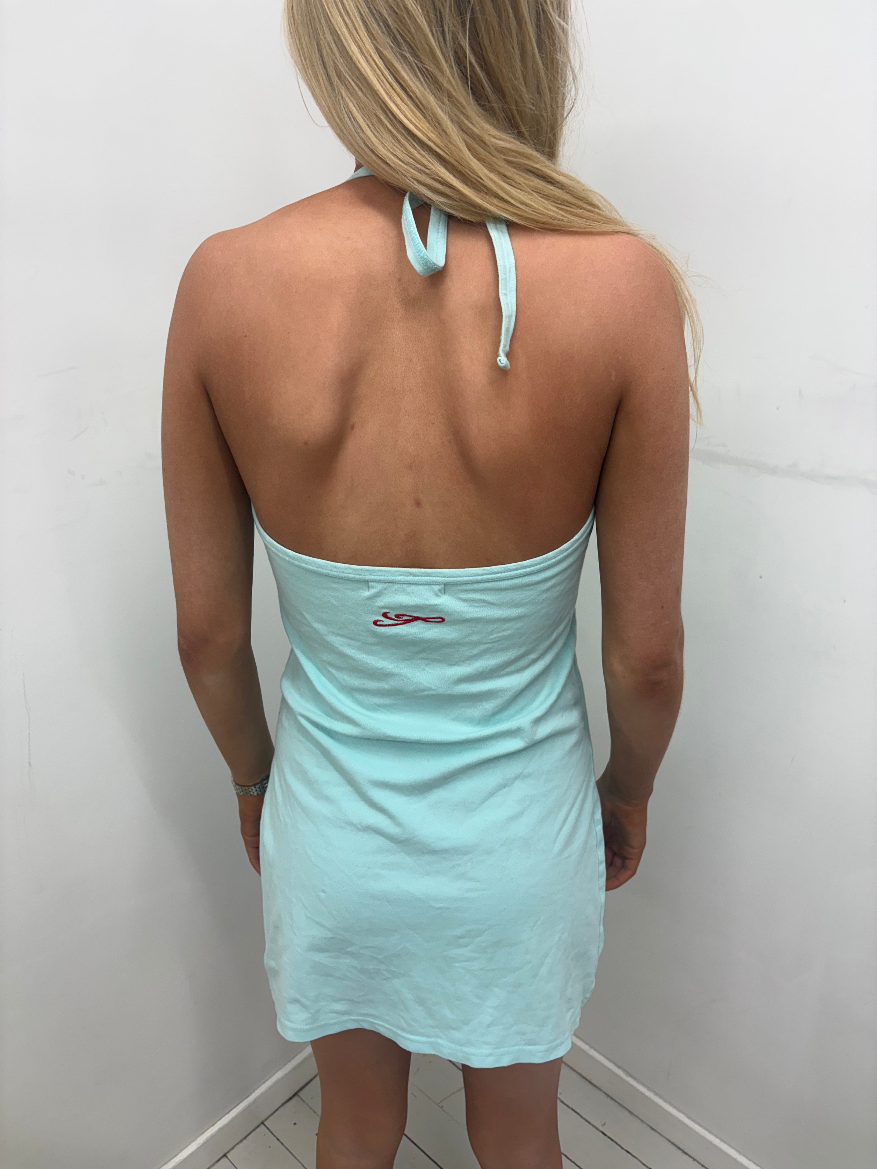 Mint Halterneck Mini Dress Sporty Stripe Trim