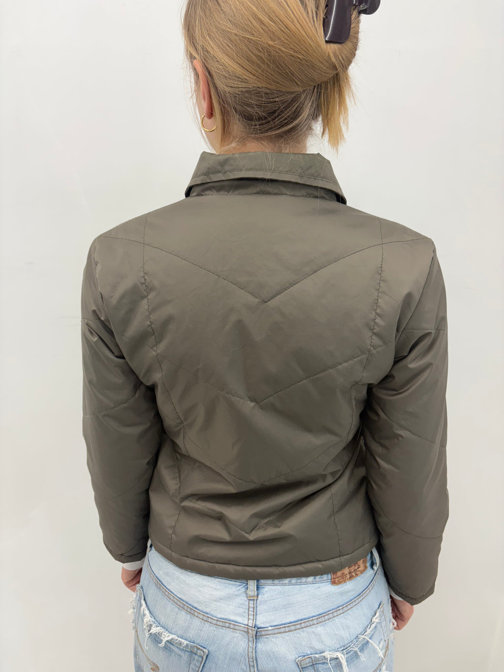 Olive Quilted Zip-Up Jacket