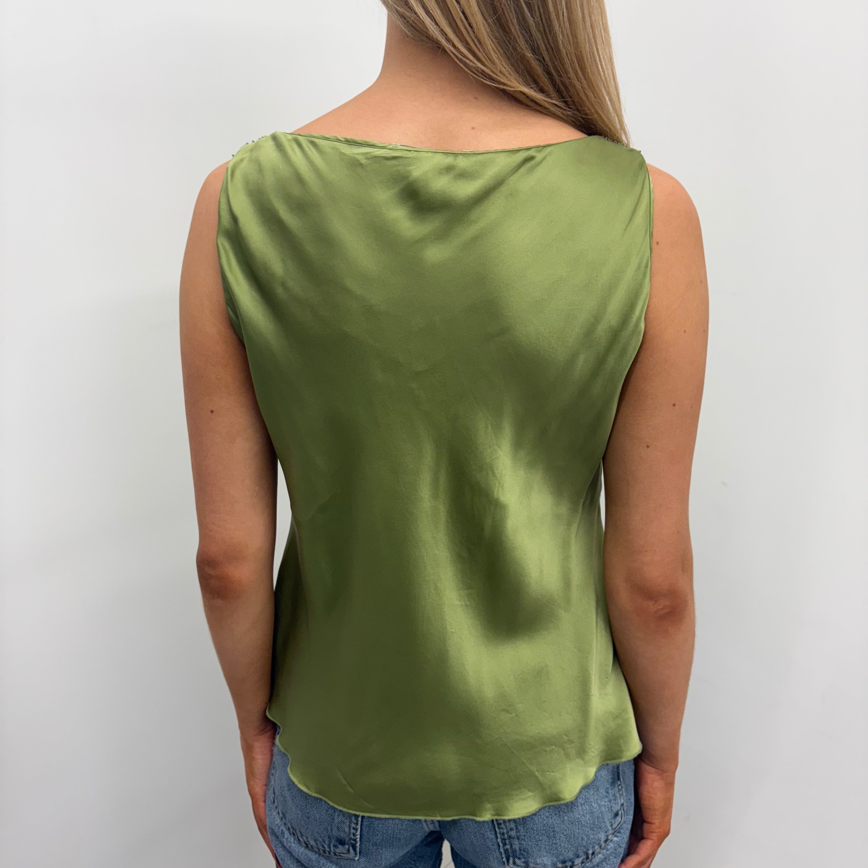 Green Satin Camisole with Beaded Neckline