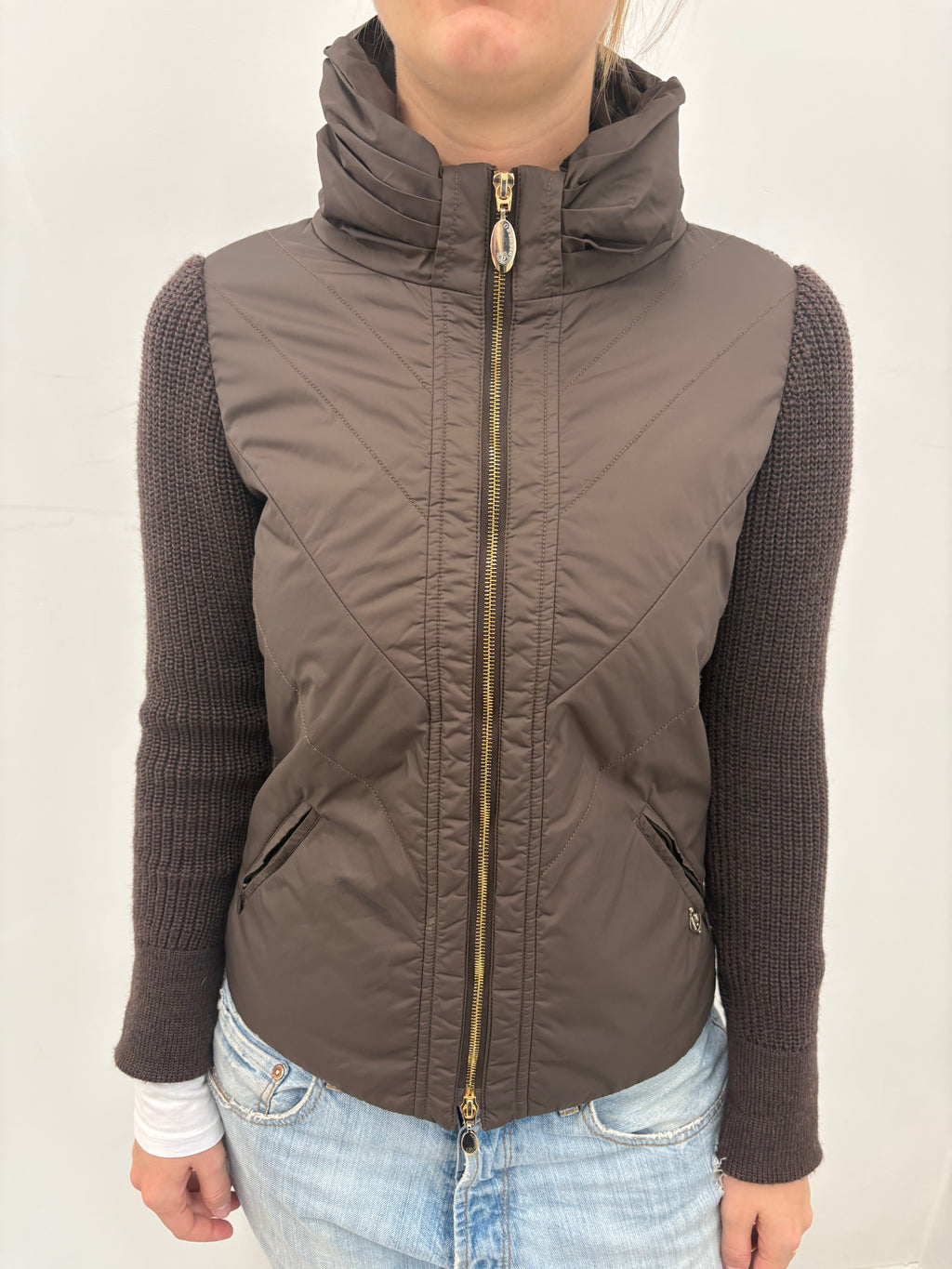 Brown Quilted Zip-Up Puffer Vest