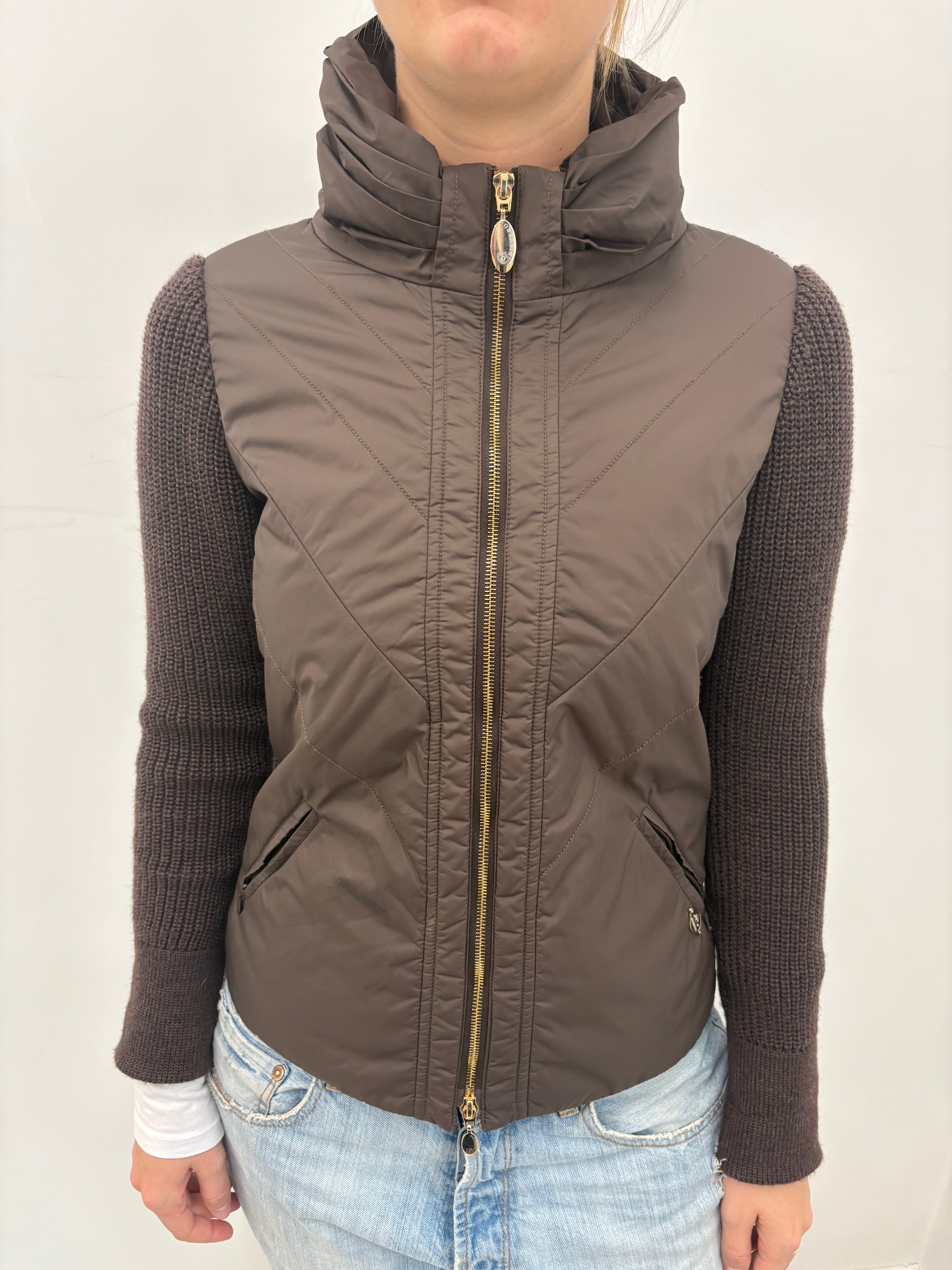 Brown Quilted Zip-Up Puffer Vest