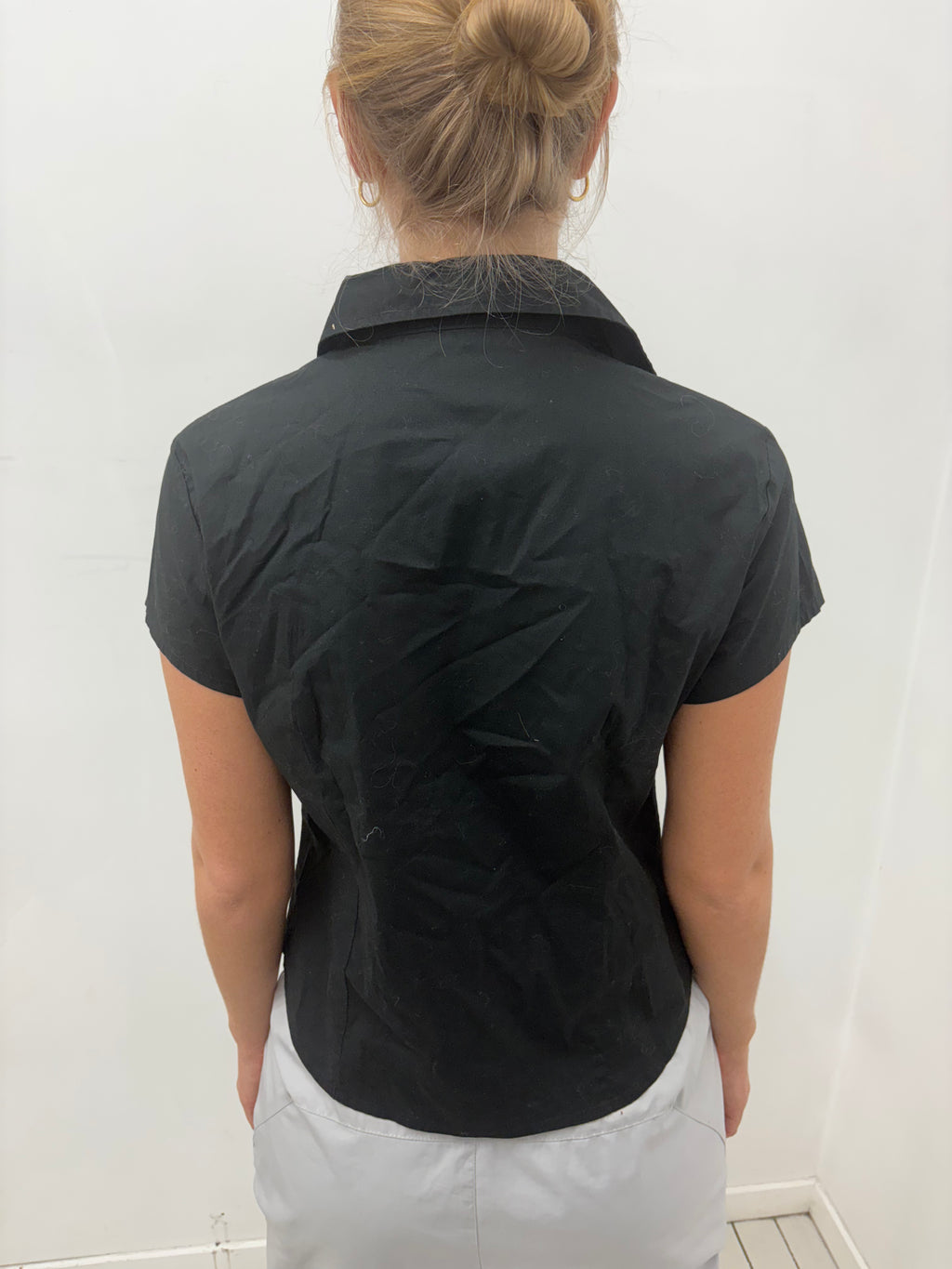 Black Zip-Up Cap Sleeve Fitted Top