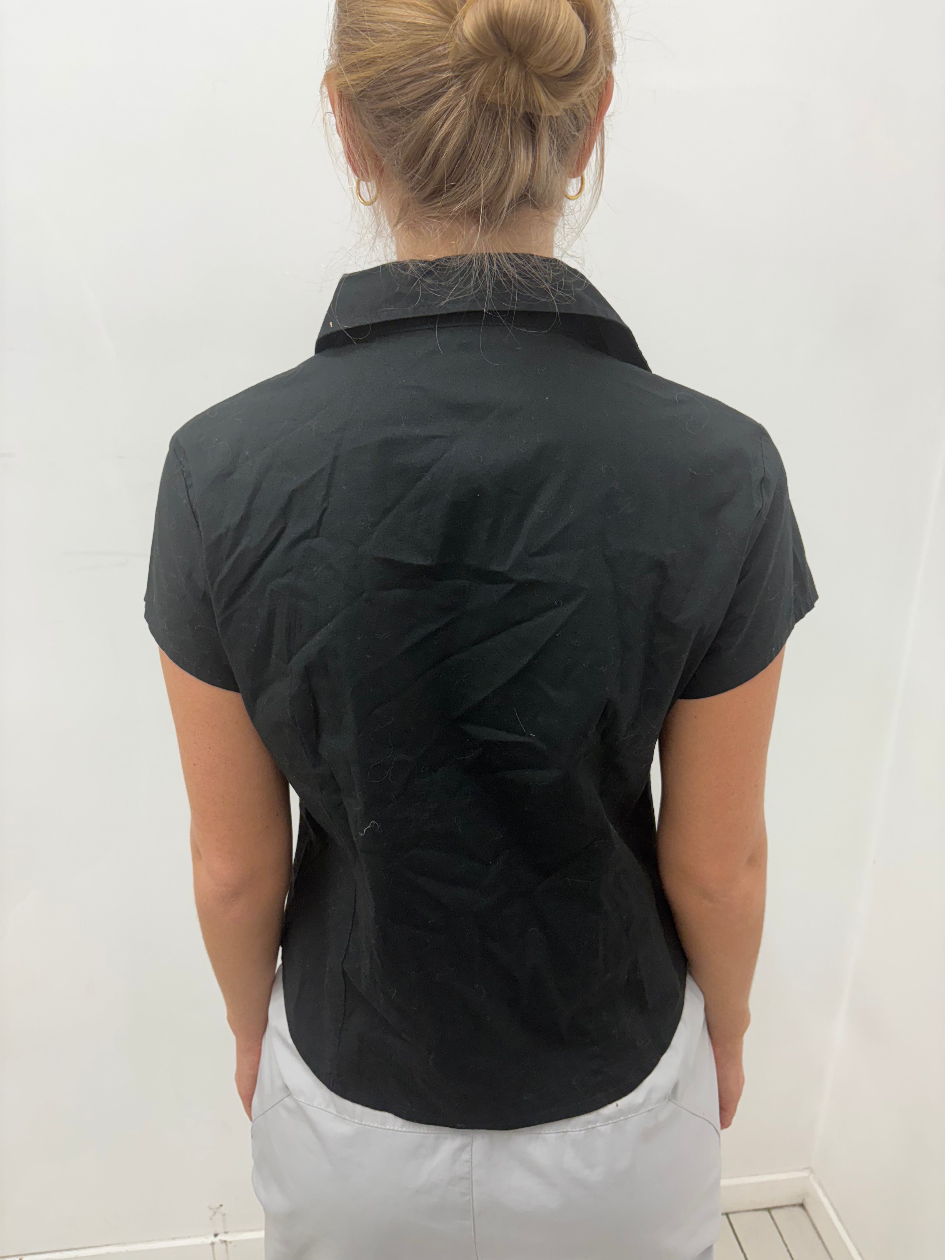 Black Zip-Up Cap Sleeve Fitted Top
