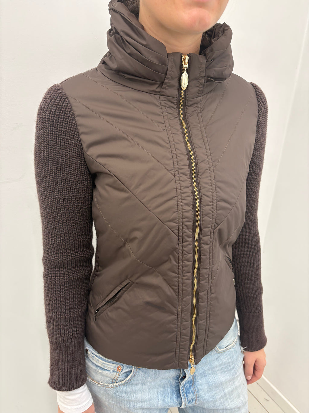 Brown Quilted Zip-Up Puffer Vest