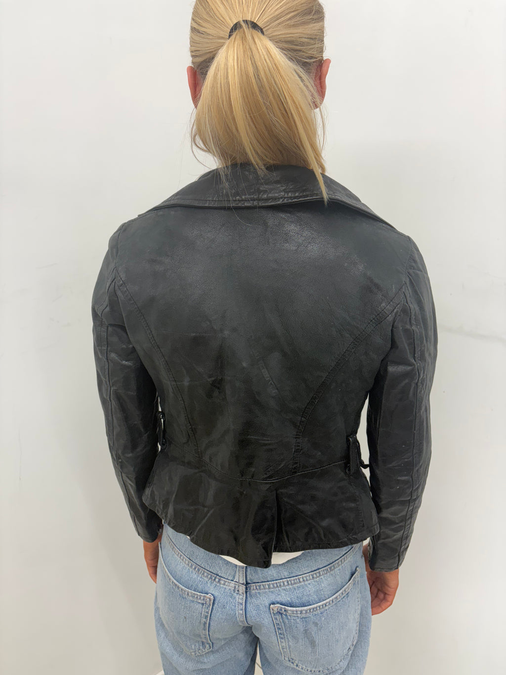 Vintage Black Leather Blazer Multi-Button Detail