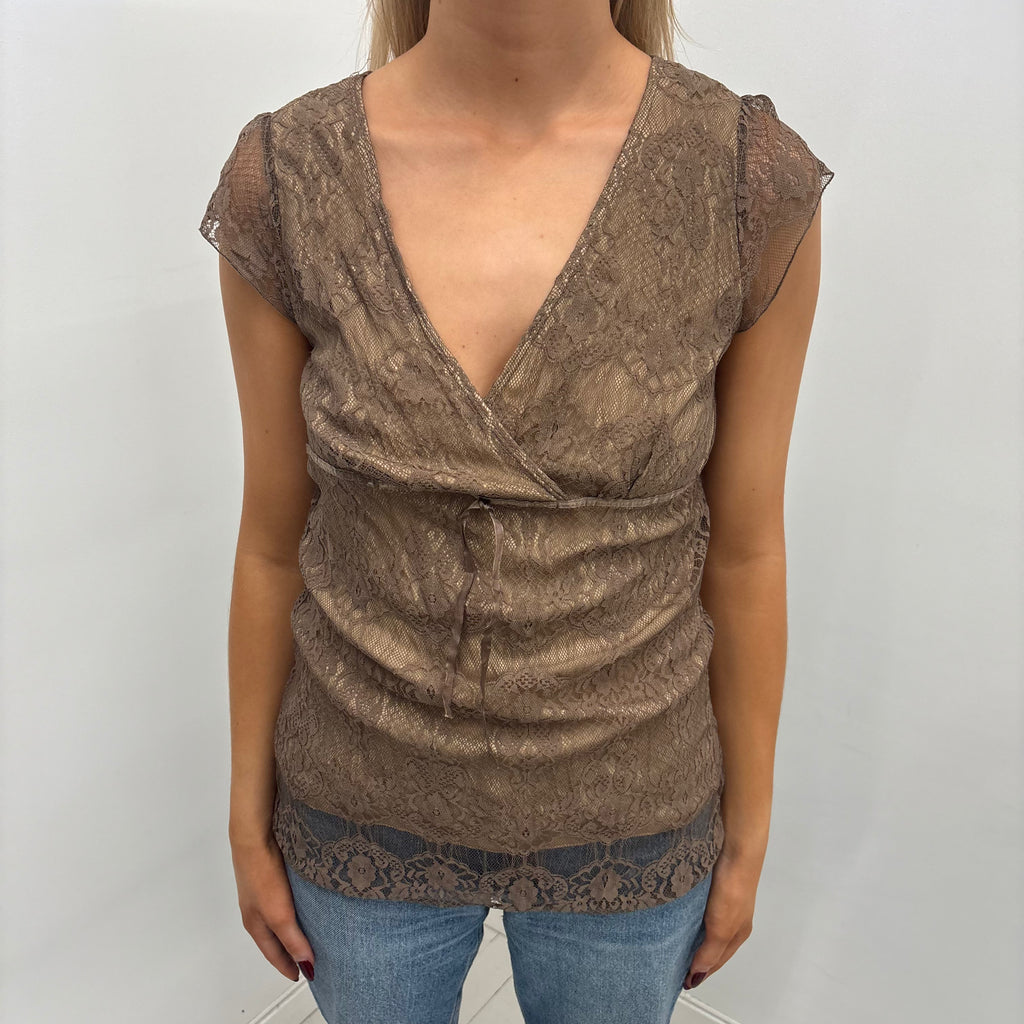 Brown Lace Wrap Top