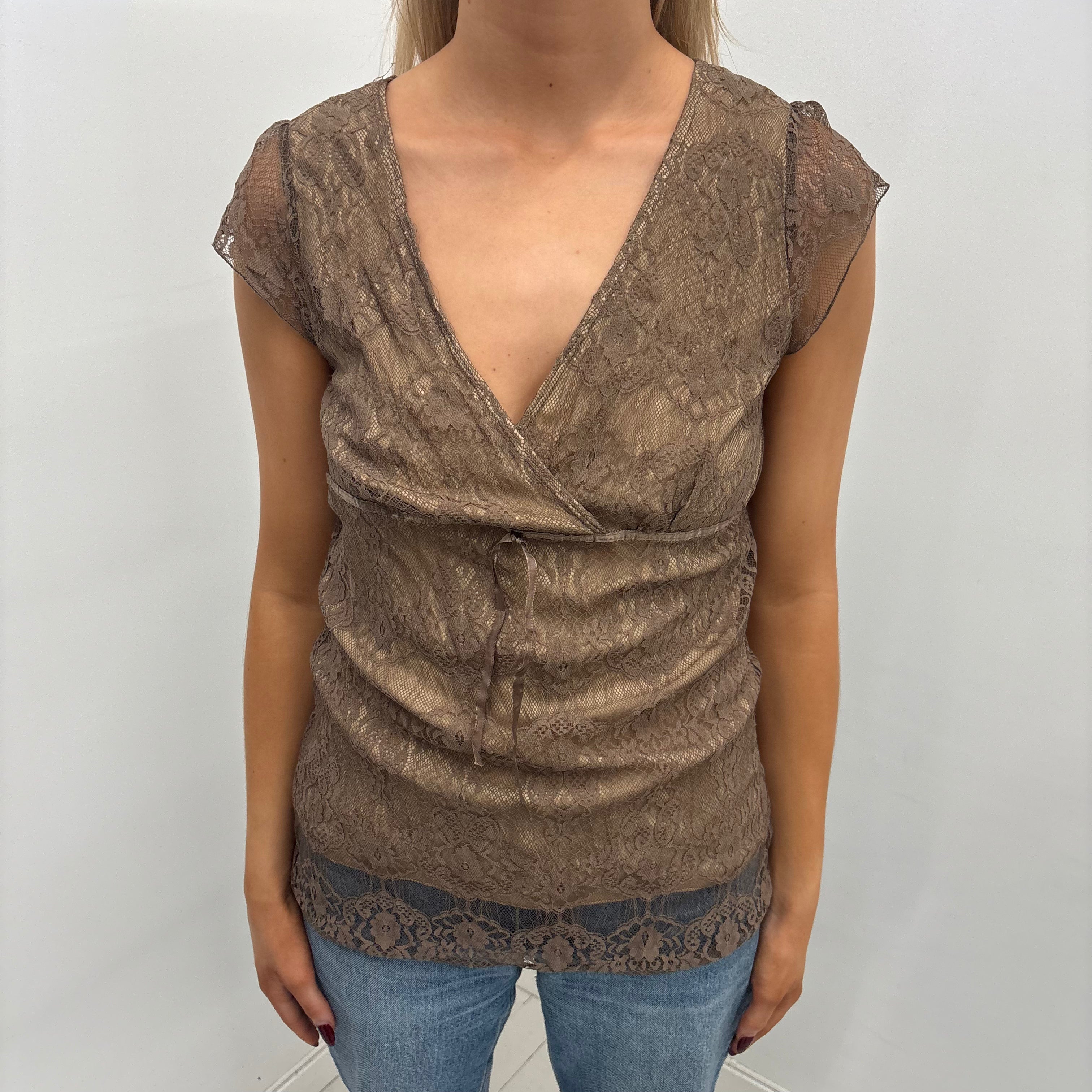 Brown Lace Wrap Top