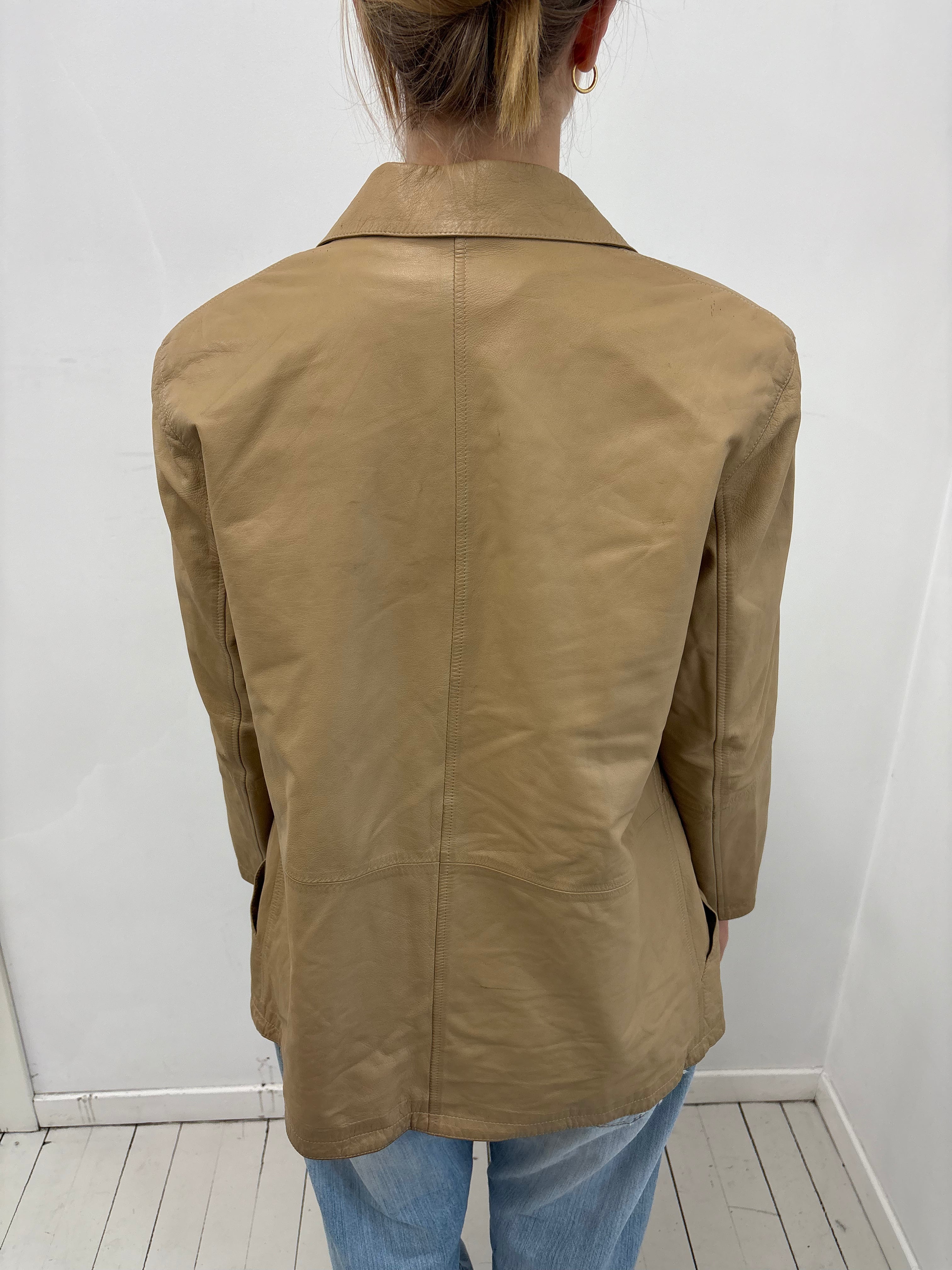 Camel Tan Zip-Up Oversized Leather Jacket