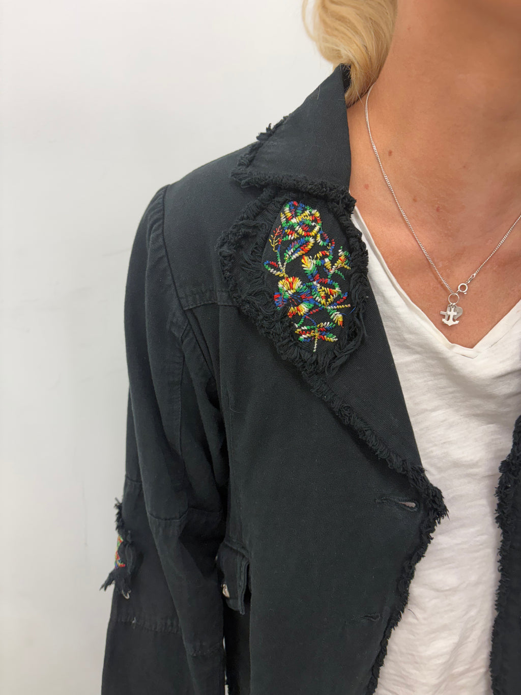 Black Jacket Frayed Edge Embroidered Patches