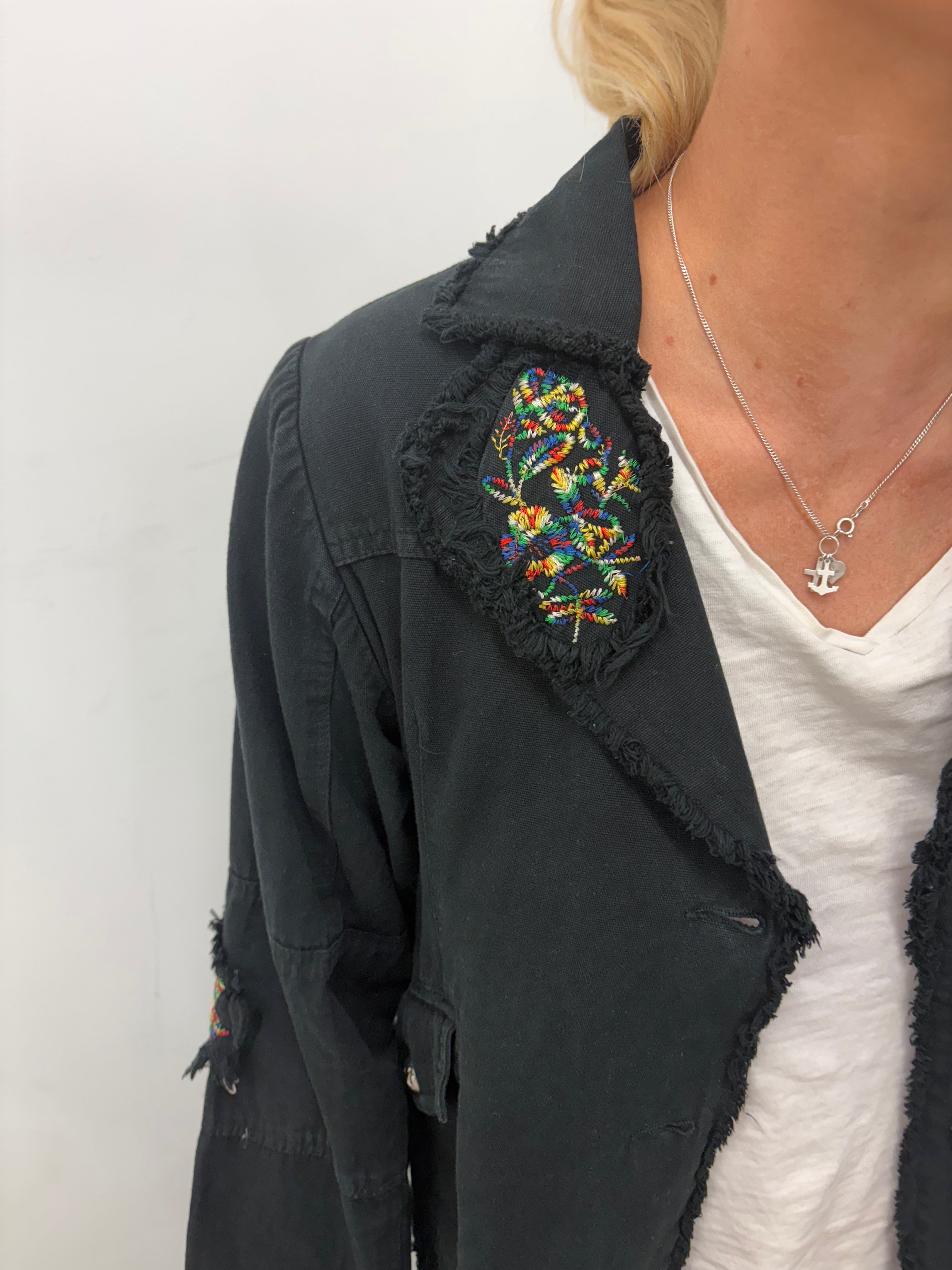 Black Jacket Frayed Edge Embroidered Patches