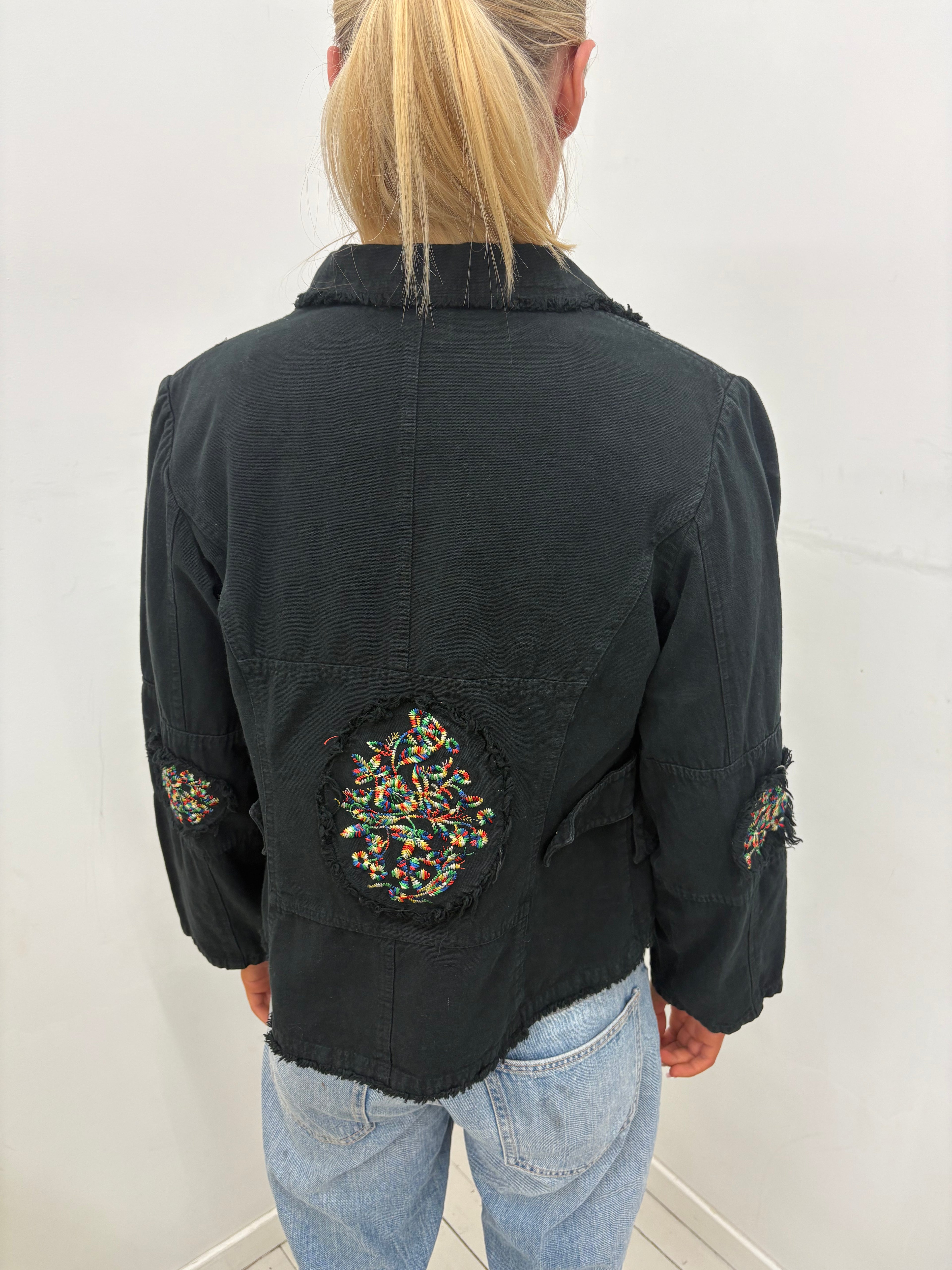 Black Jacket Frayed Edge Embroidered Patches