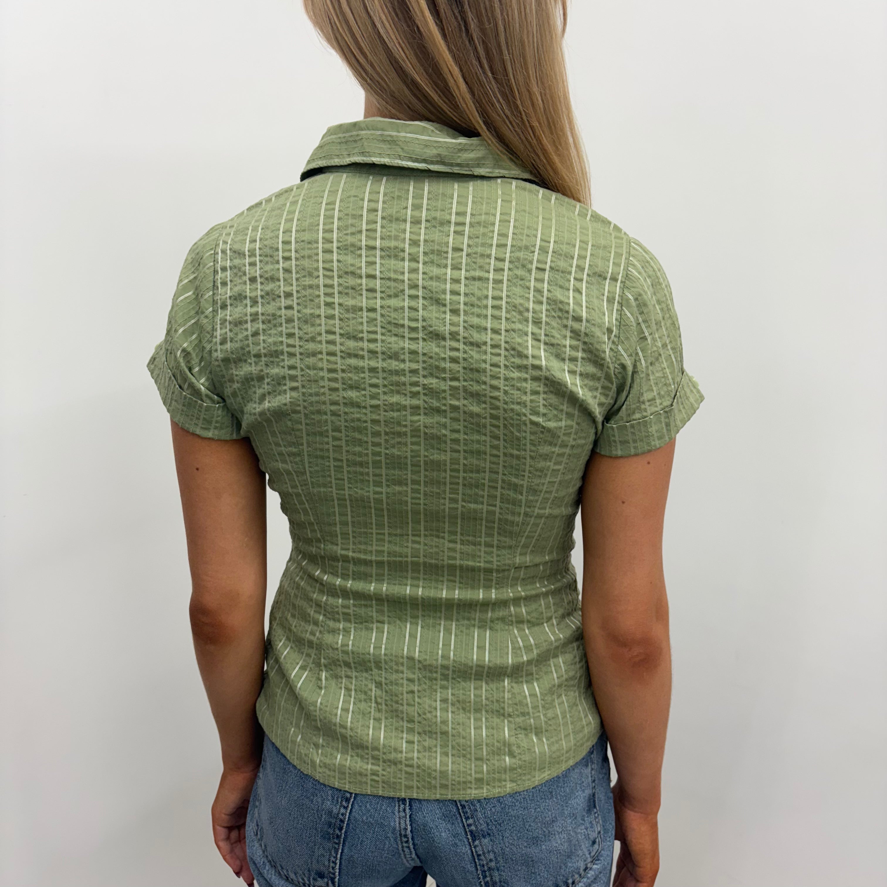 Green Striped Button-Up Shirt