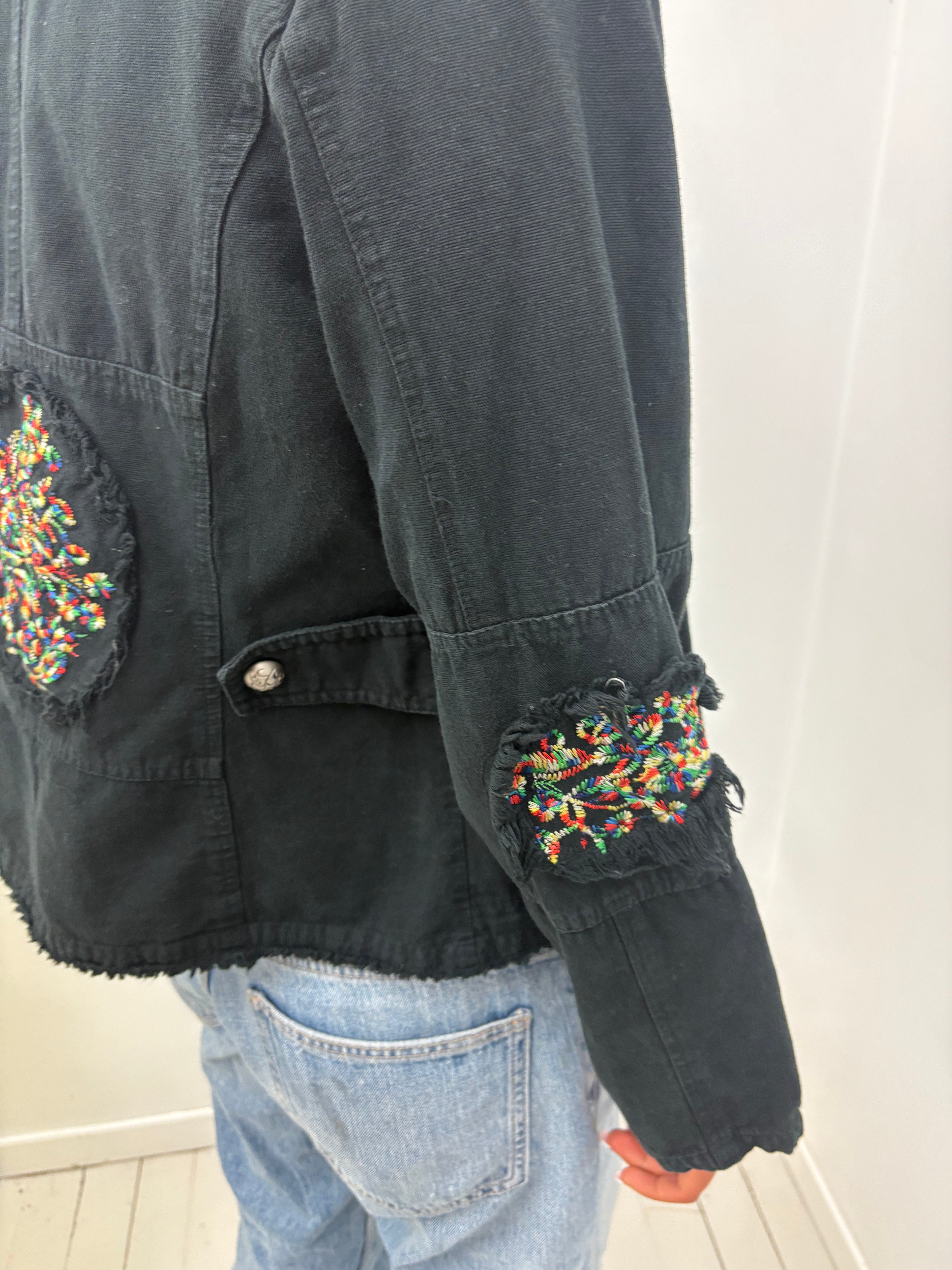 Black Jacket Frayed Edge Embroidered Patches