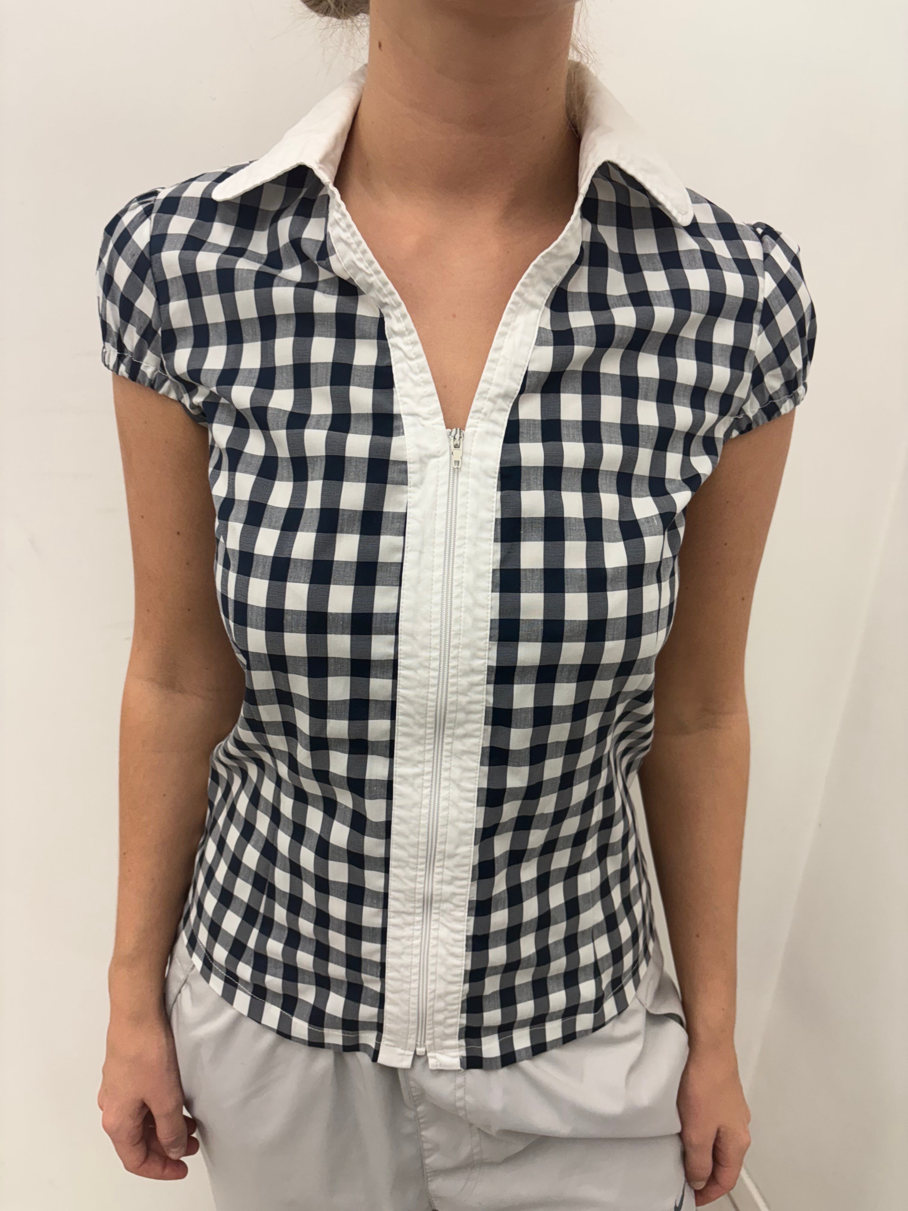 Black & White Gingham Zip-Up Shirt