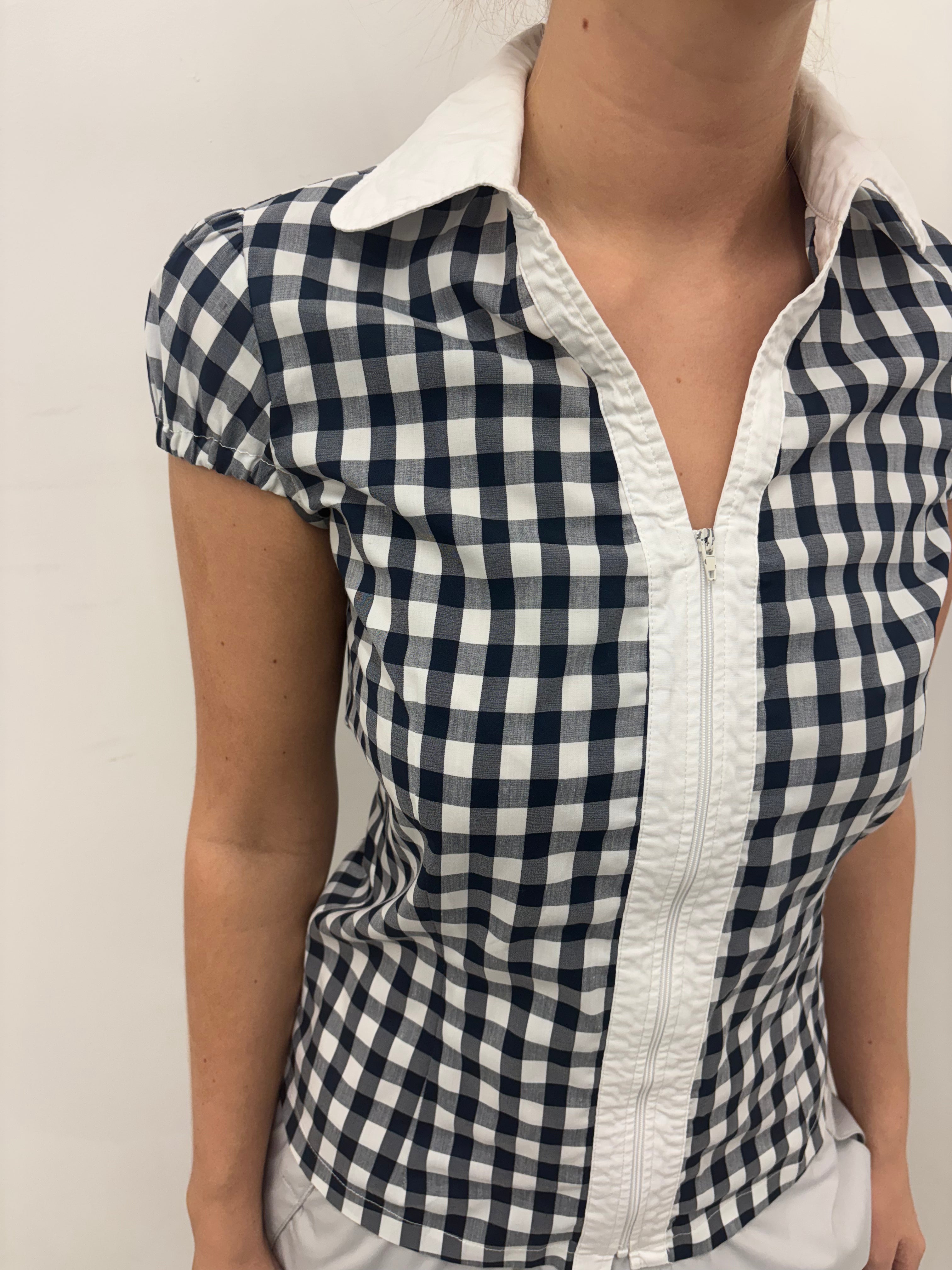 Black & White Gingham Zip-Up Shirt