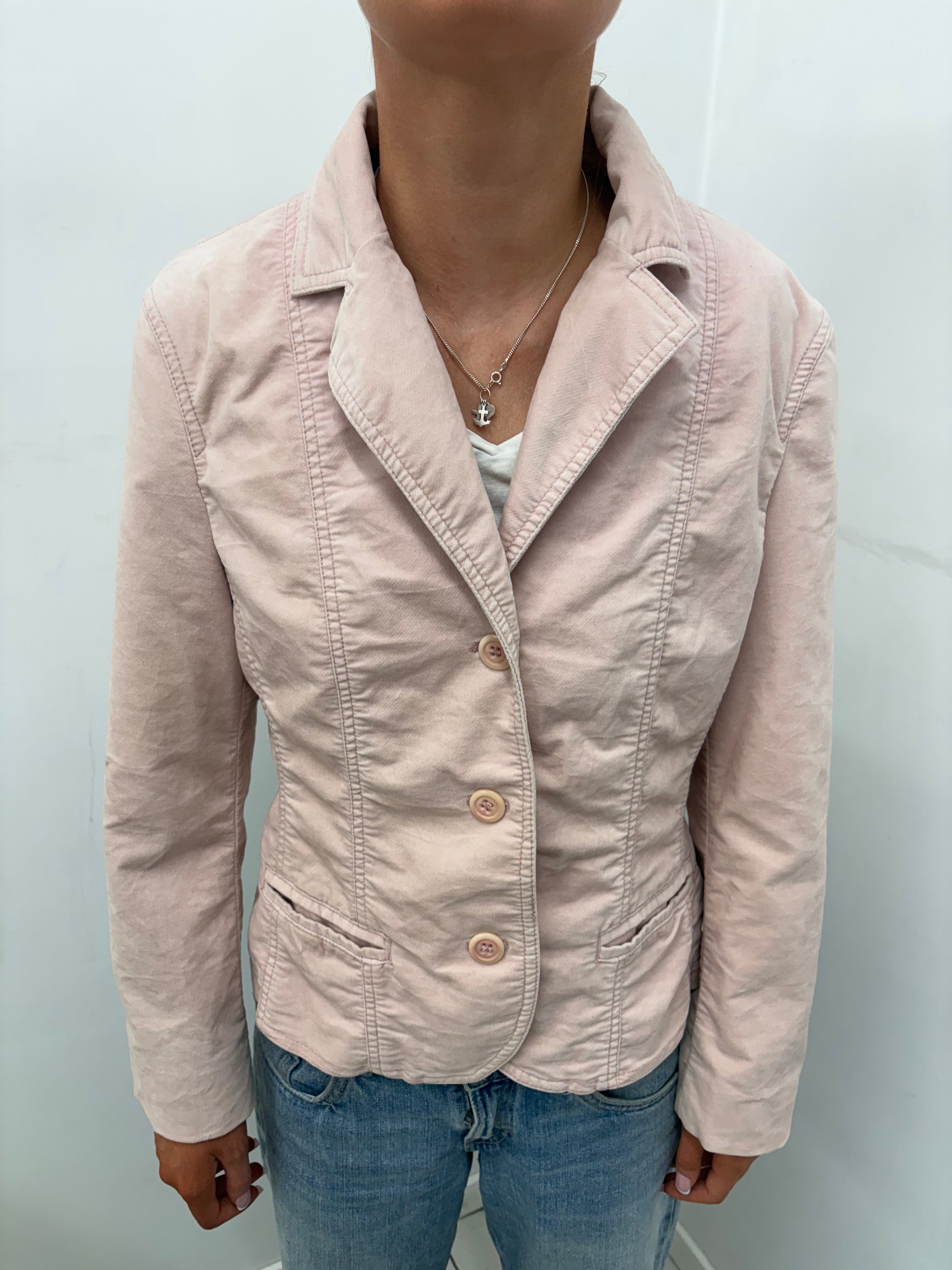 Vintage Dusty Pink Cotton Blazer Tonal Stitch