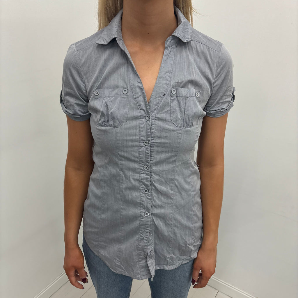 Grey Fitted Button-Up Shirt