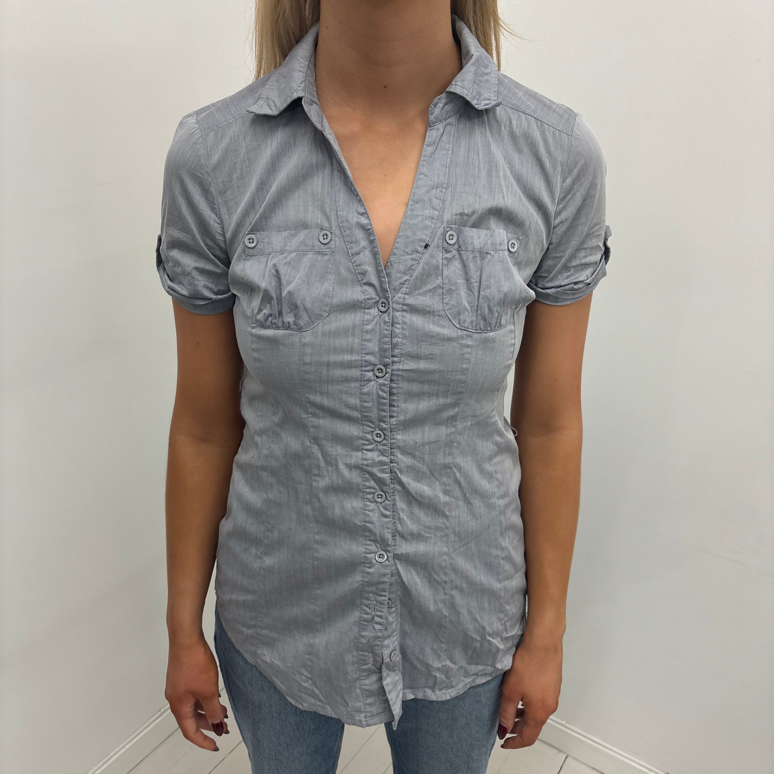 Grey Fitted Button-Up Shirt