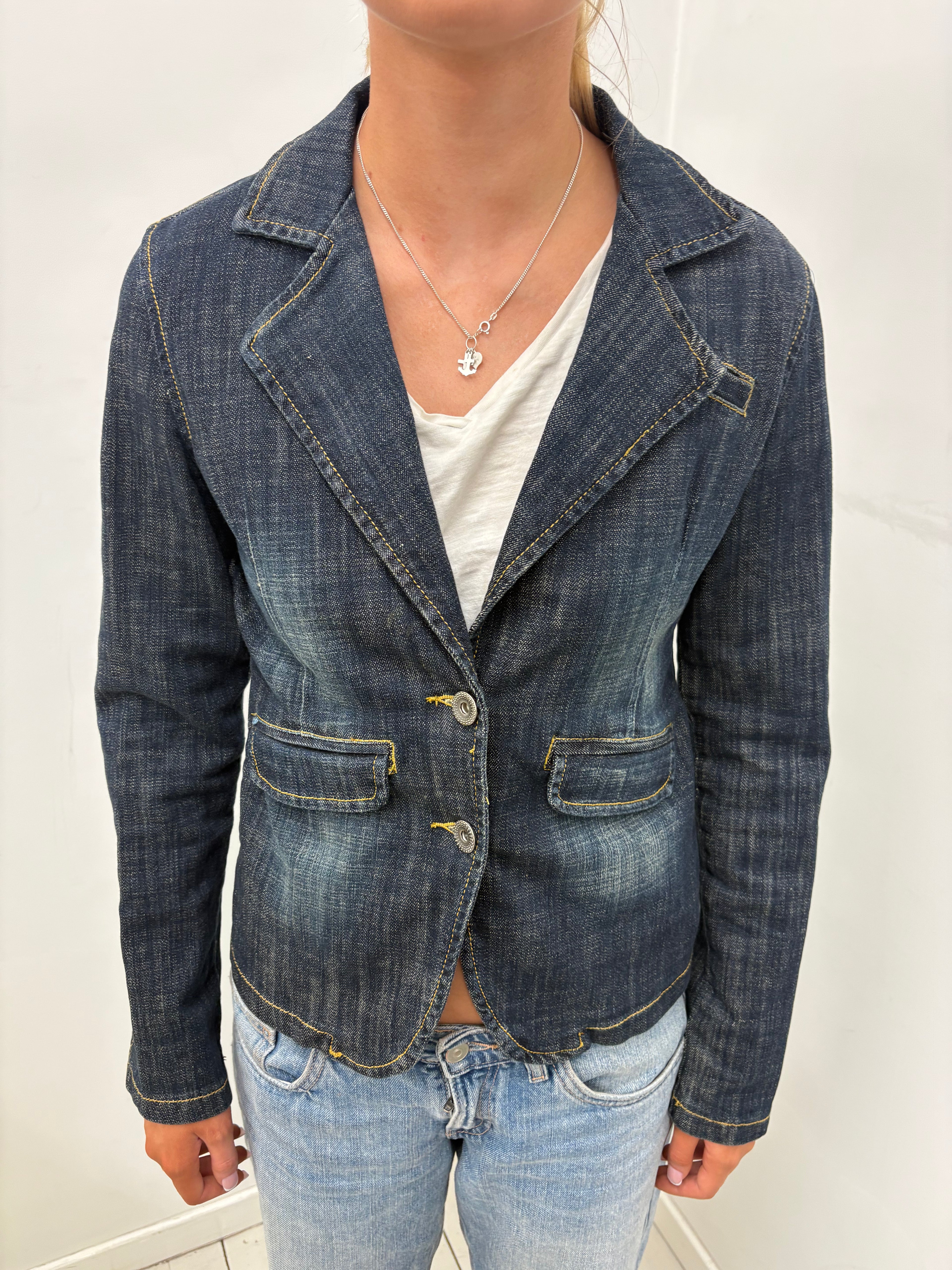 Vintage Dark Wash Denim Blazer Peplum Back