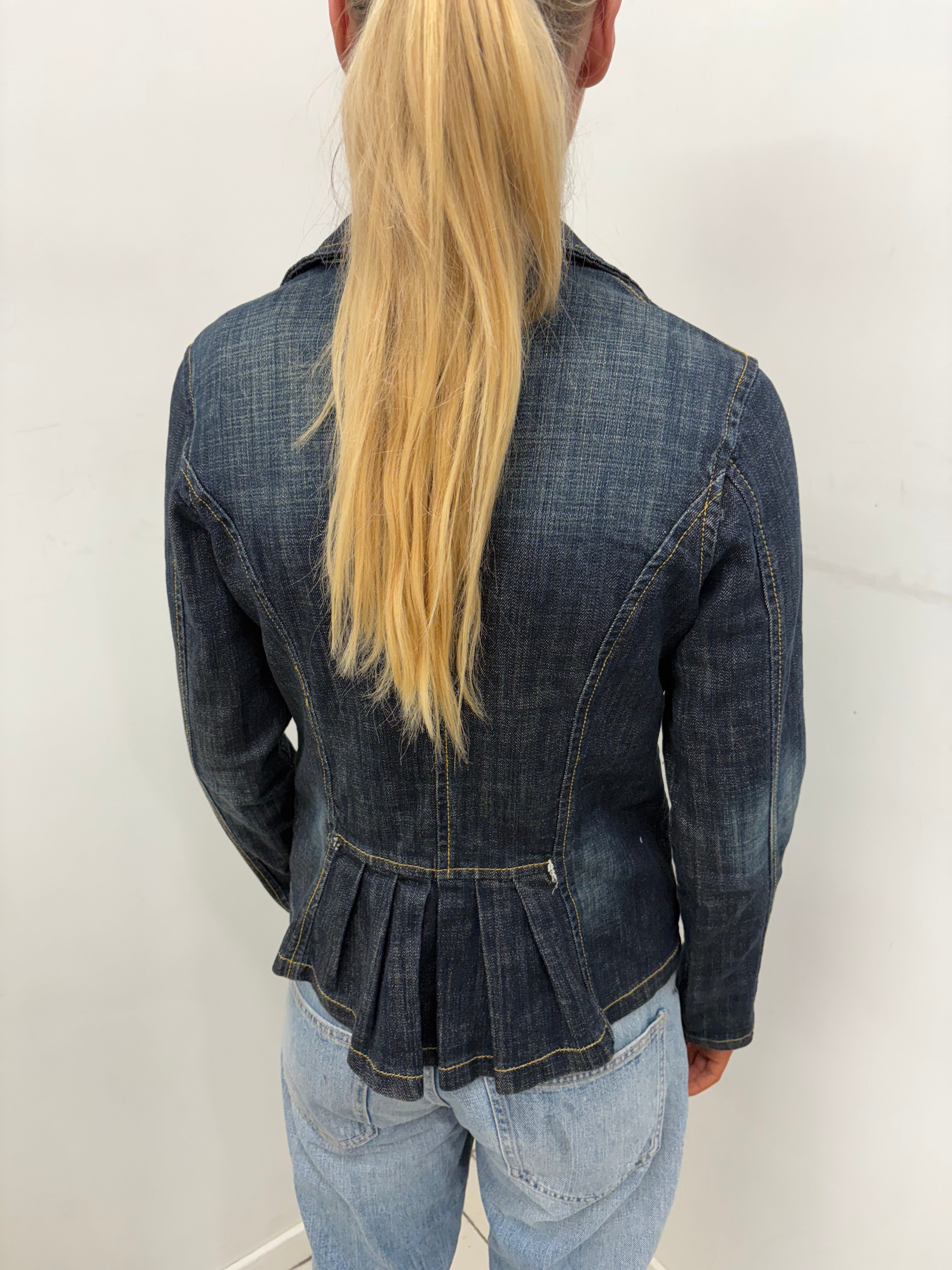 Vintage Dark Wash Denim Blazer Peplum Back