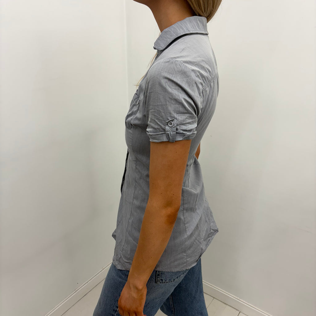 Grey Fitted Button-Up Shirt