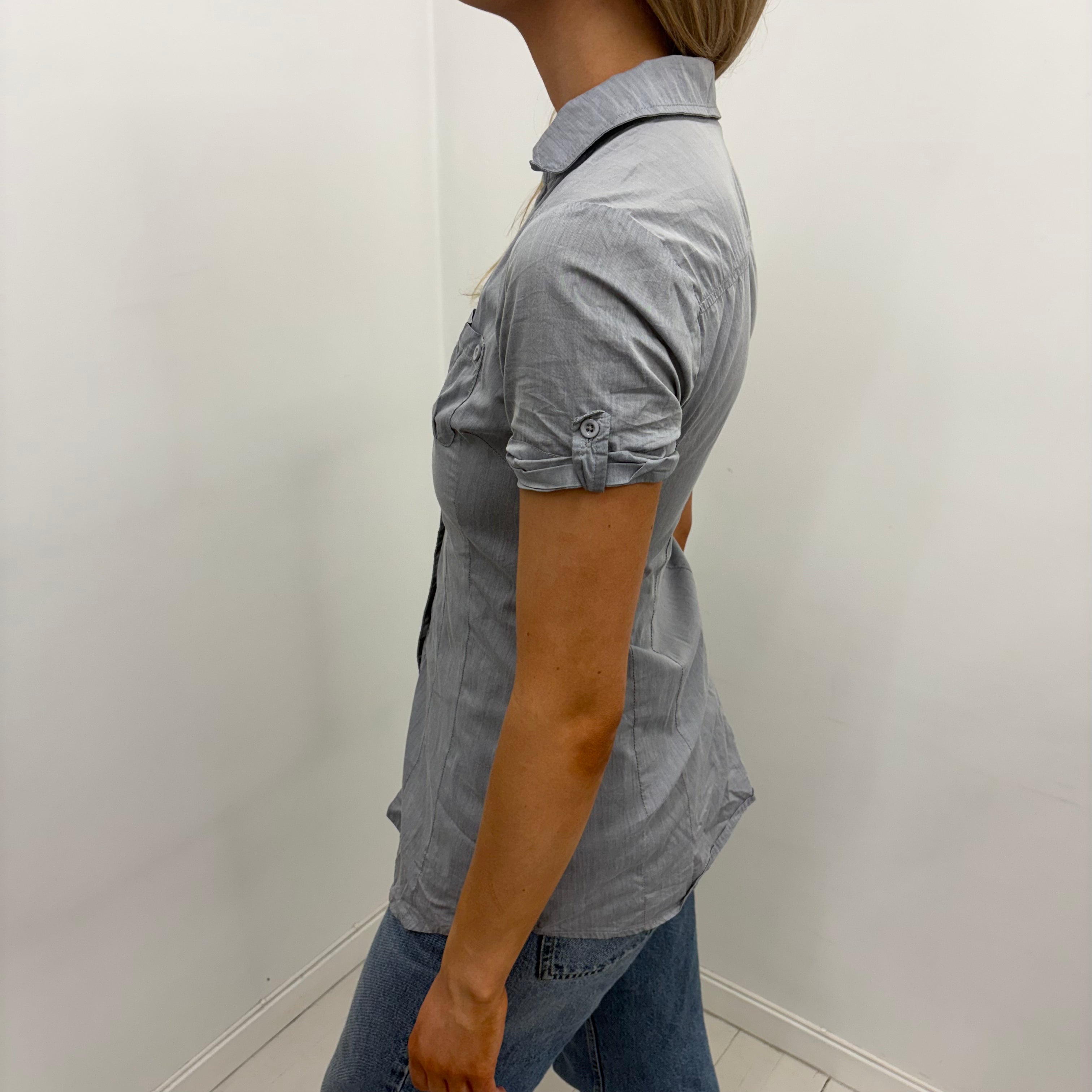 Grey Fitted Button-Up Shirt