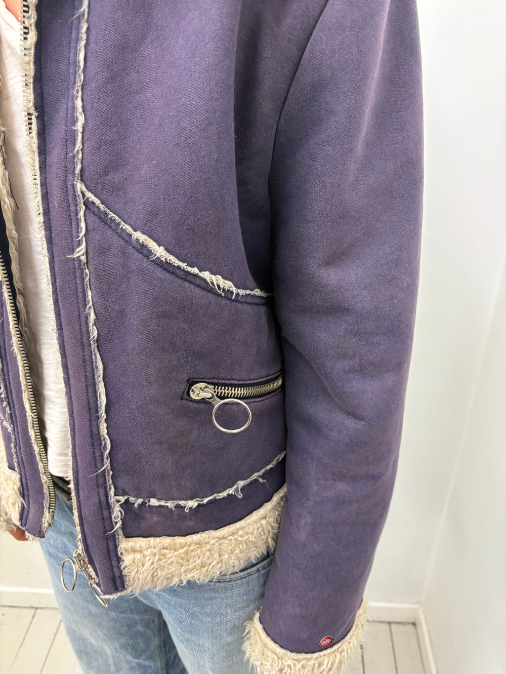 Vintage Purple Shearling Trim Aviator Jacket