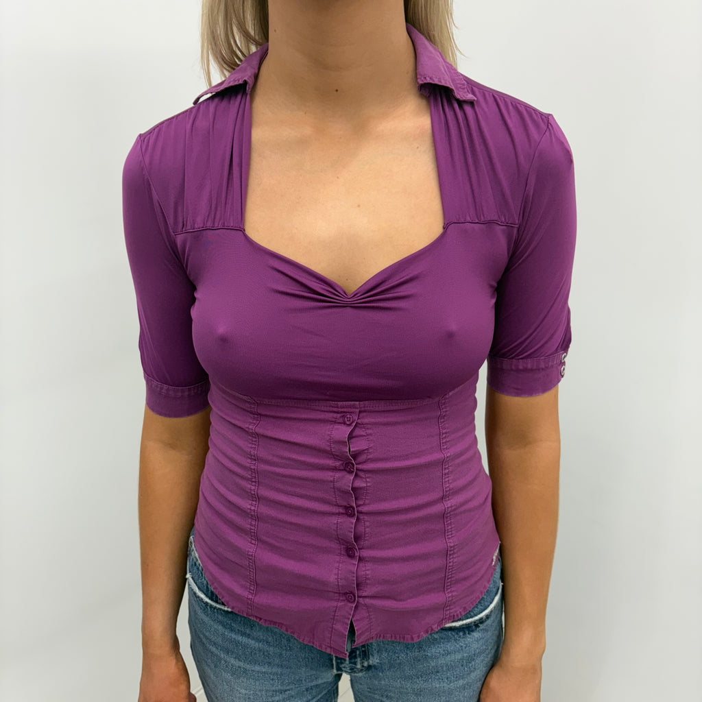 Purple Sweetheart Collared Top