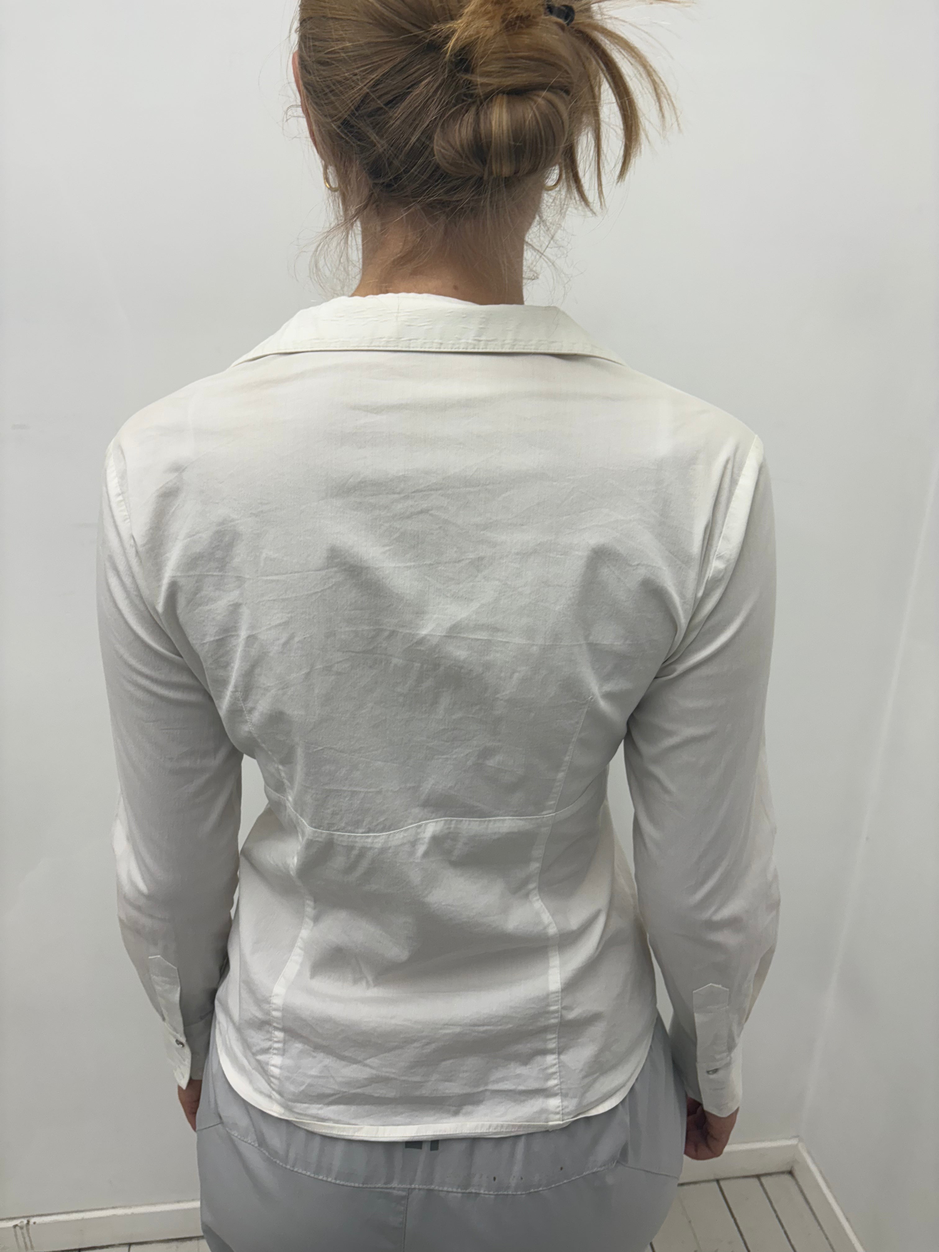 White Pleated Front Button-Up Blouse