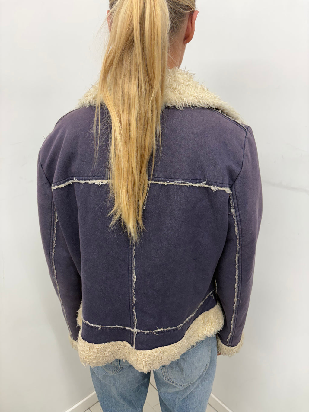 Vintage Purple Shearling Trim Aviator Jacket