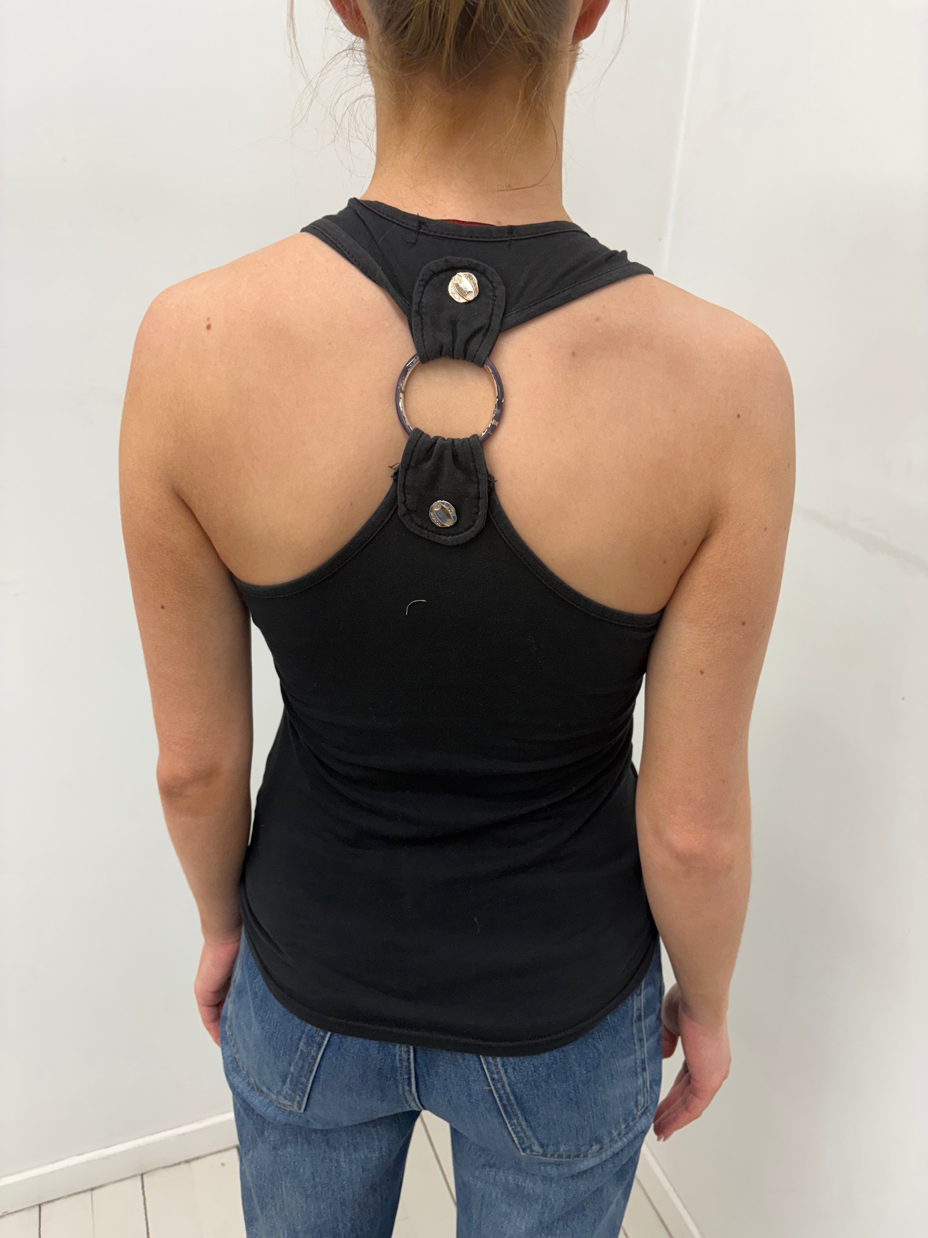 Y2K Black Halter Ring Detail Top