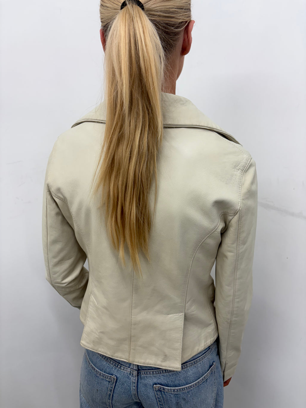 Vintage Beige Leather Blazer Gold Button