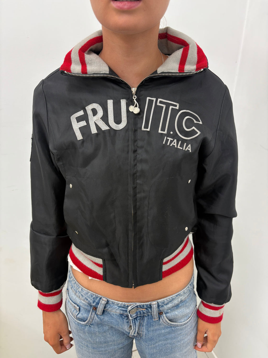 Fru ITC Italia Black Bomber Jacket Varsity Stripe