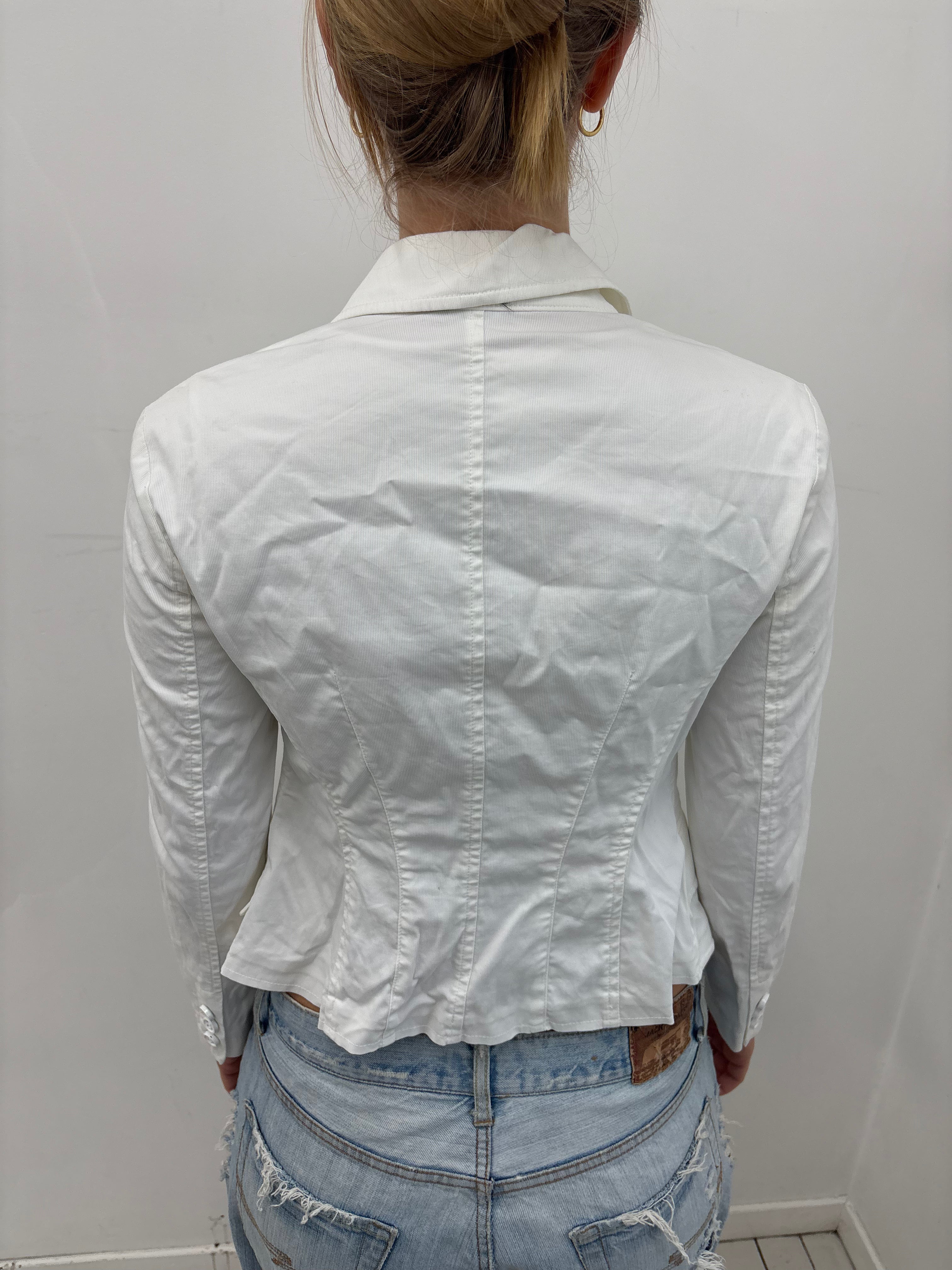 Crisp White Cropped Cotton Blazer Y2K