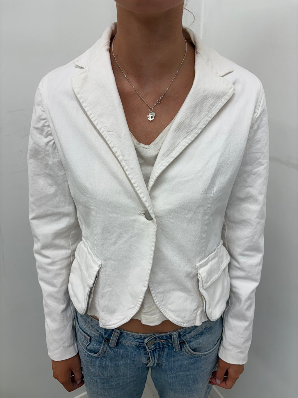 Vintage White Blazer Lace & Bead Back Detail