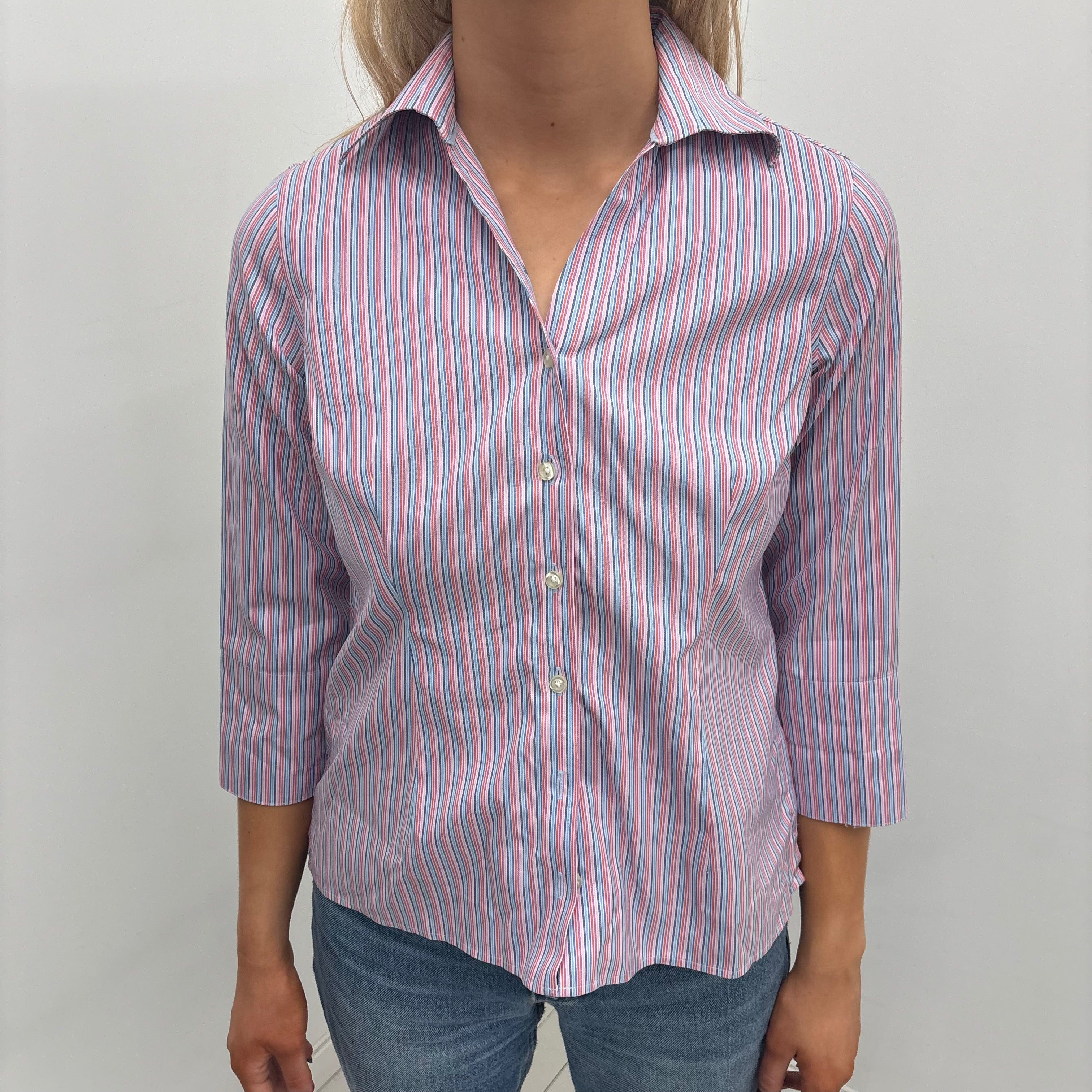 Pink and Blue Striped Button-Up Shirt