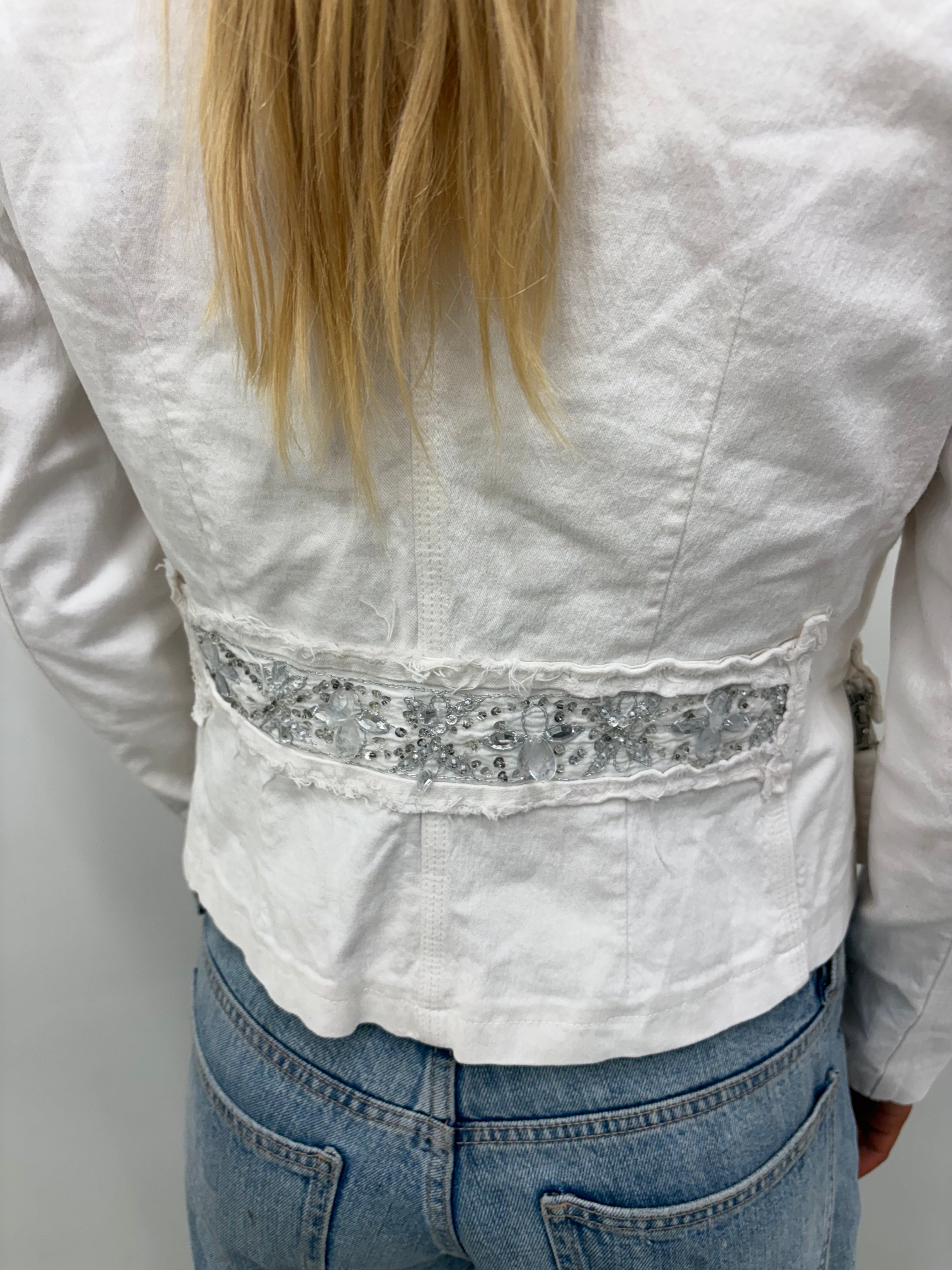 Vintage White Blazer Lace & Bead Back Detail