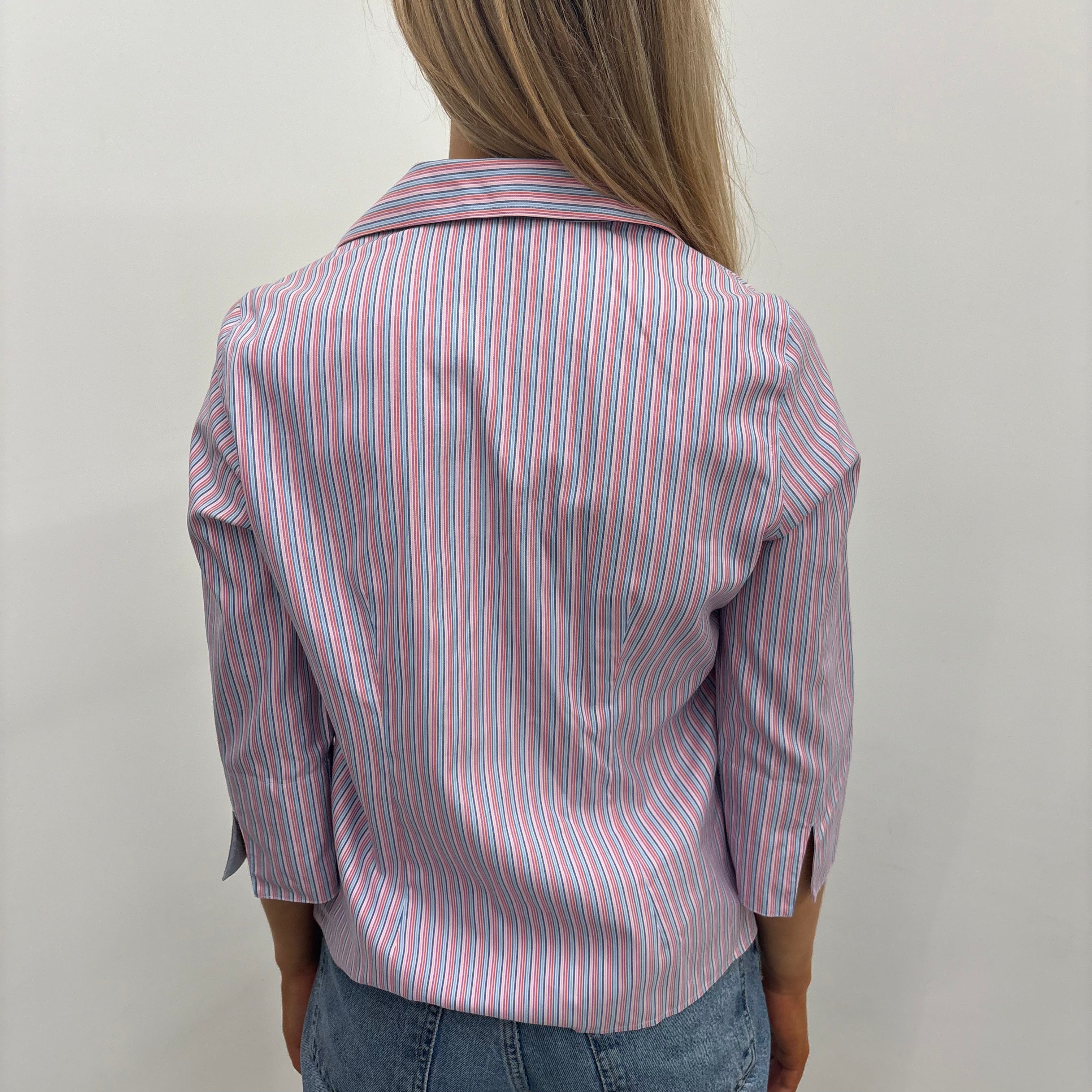 Pink and Blue Striped Button-Up Shirt
