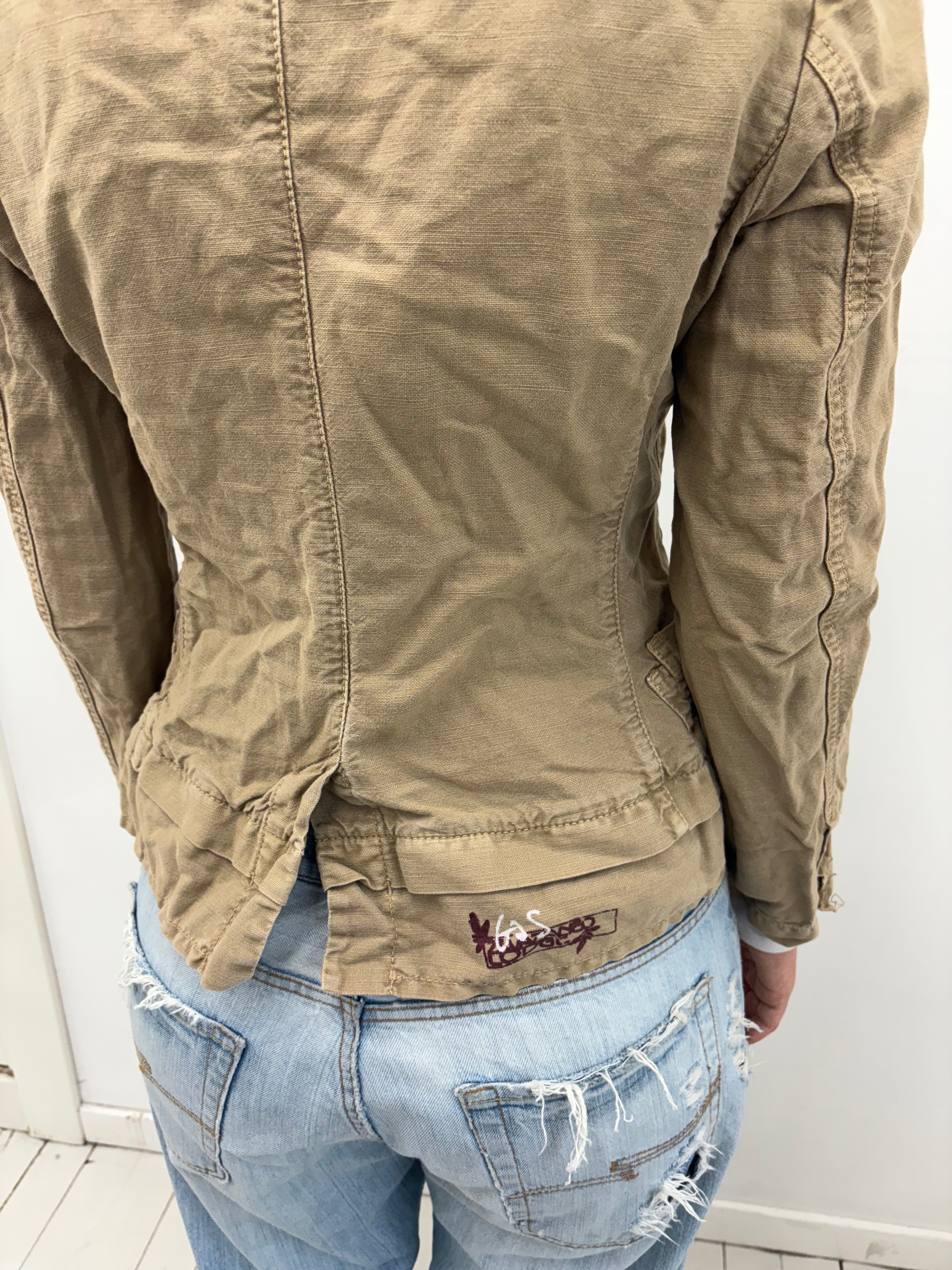 Khaki One-Button Blazer Frayed Edge Detail