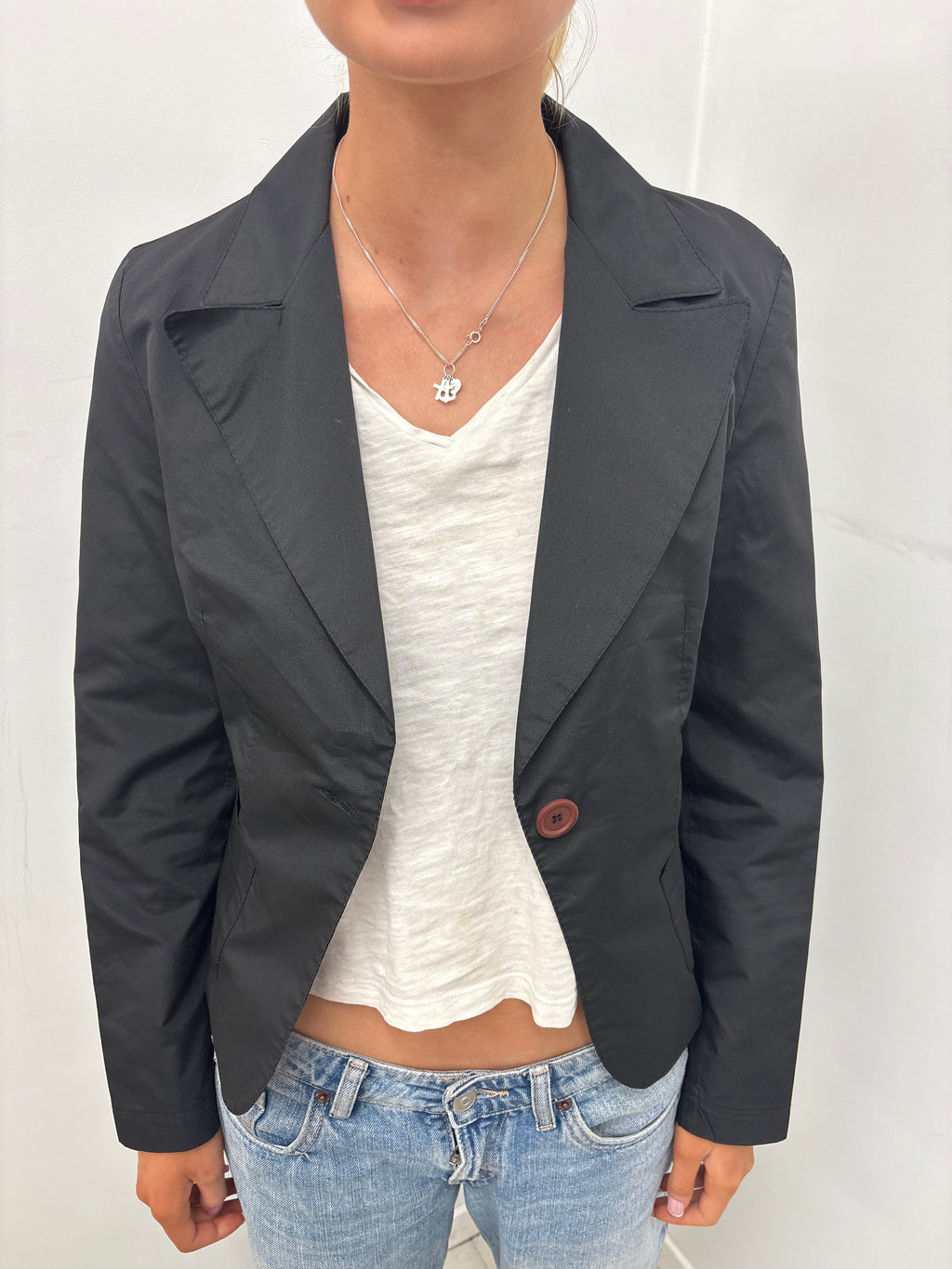 Vintage Black Cotton Blazer Single Button