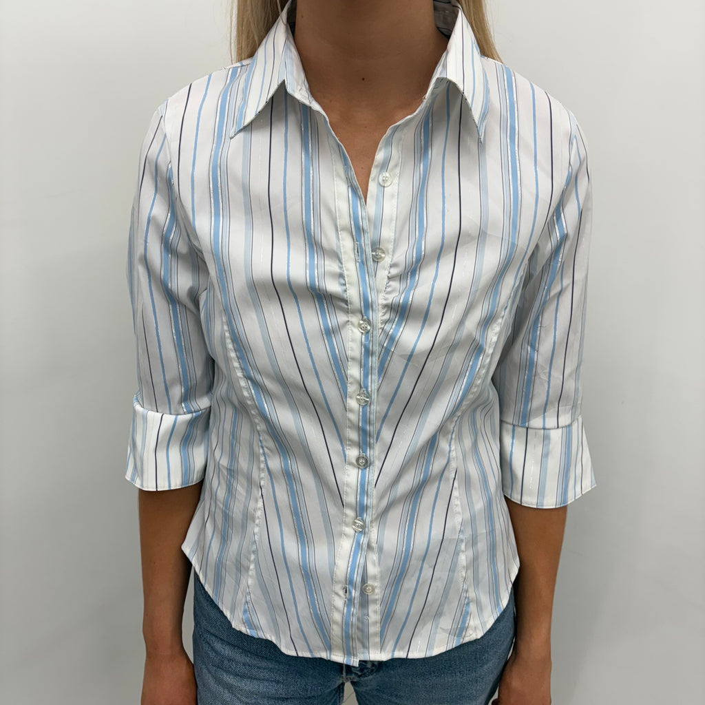Feminine Blue Striped Button-Up Shirt