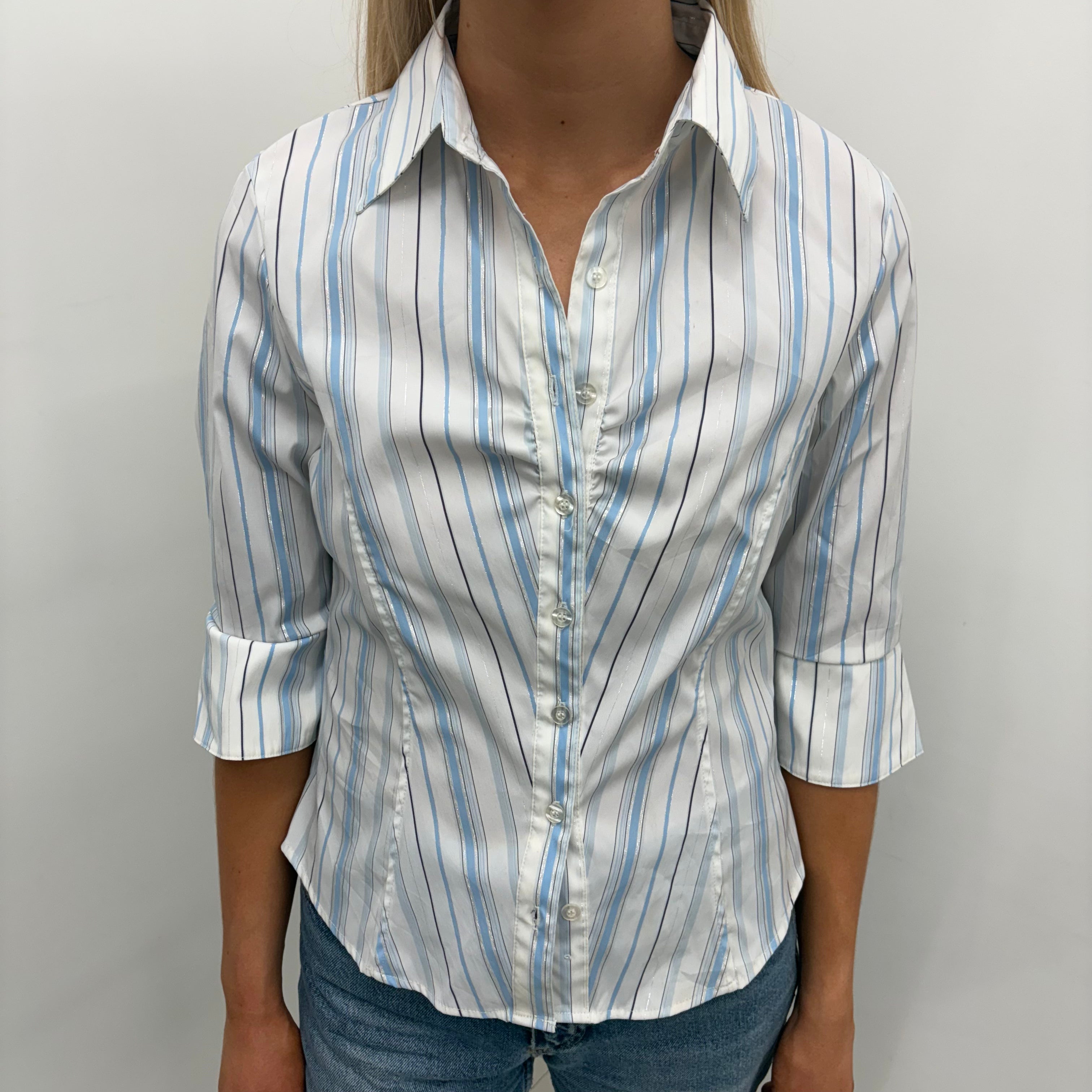 Feminine Blue Striped Button-Up Shirt