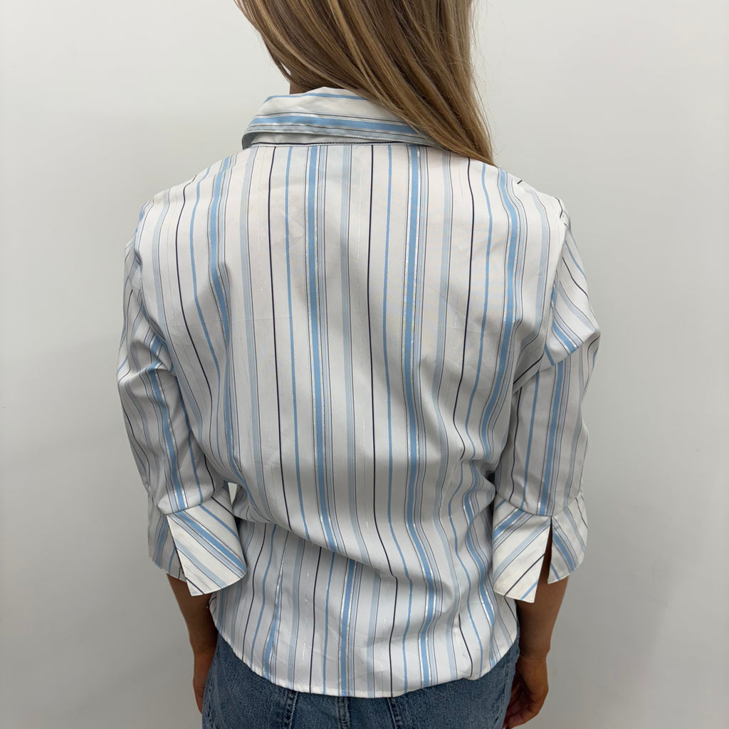 Feminine Blue Striped Button-Up Shirt