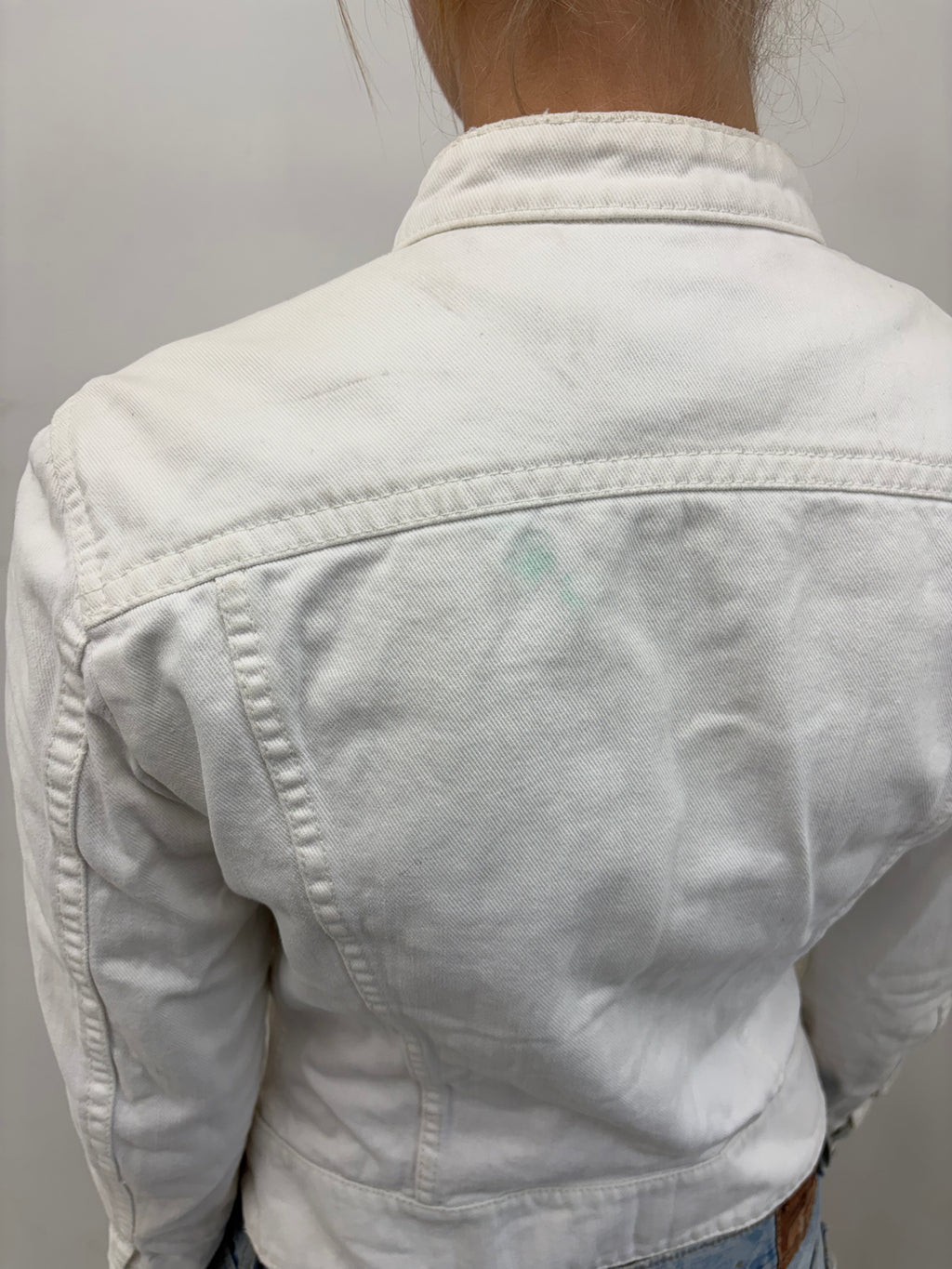 White Fitted Zip-Up Denim Moto Jacket