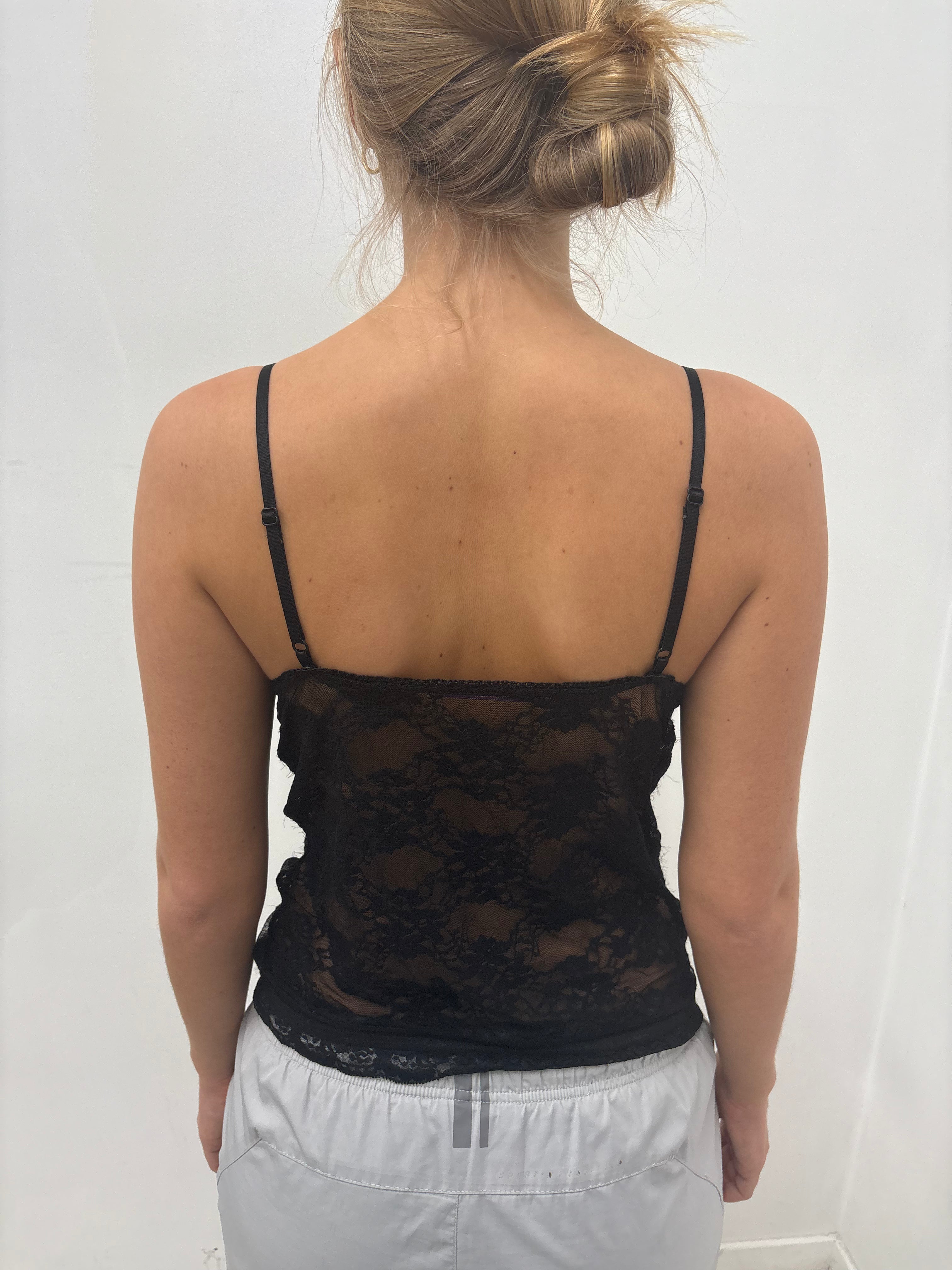 Black Sheer Lace Camisole with Bow Detail