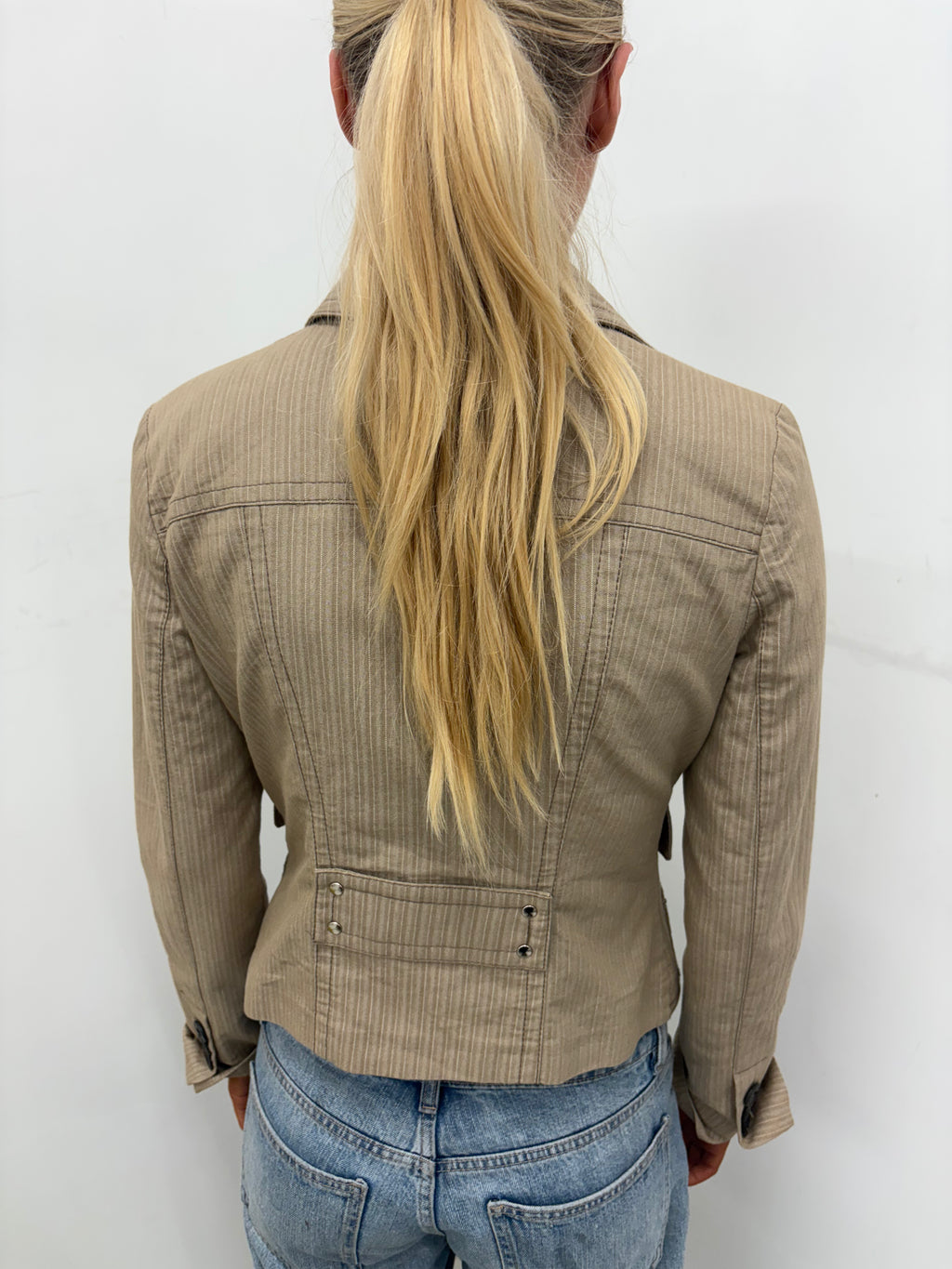 Vintage Pinstripe Fitted Blazer Camel