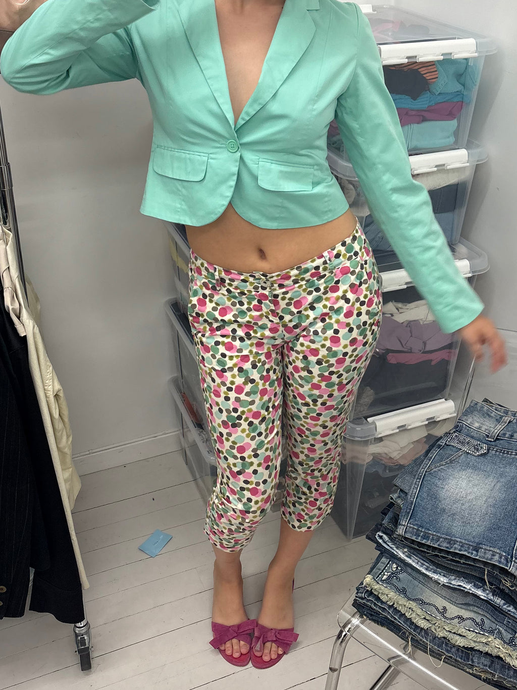 Colorful Polka Dot Print Capri Pants